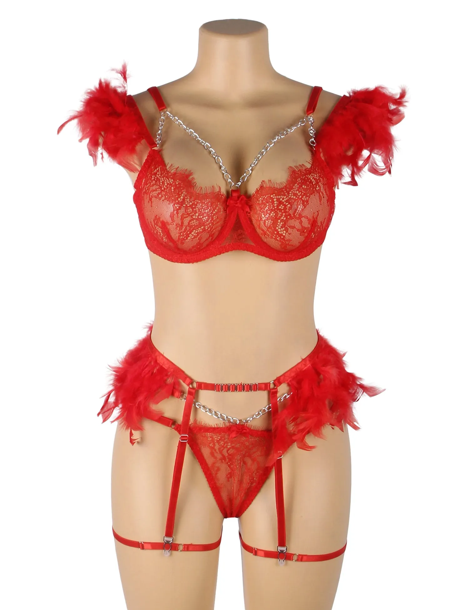 Feather Lace Chain Sexy Egypt Lingerie Bra Set