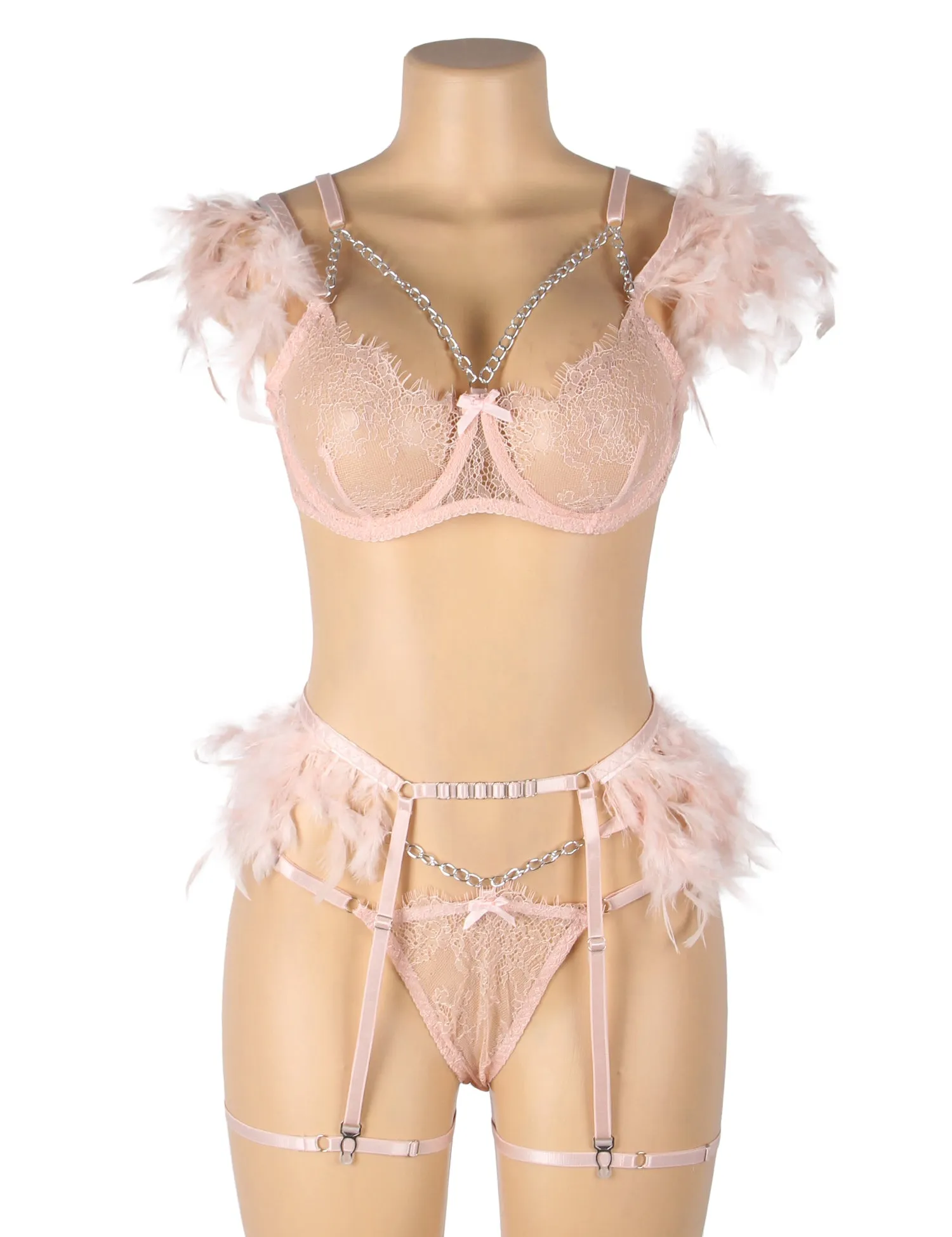 Feather Lace Chain Sexy Egypt Lingerie Bra Set