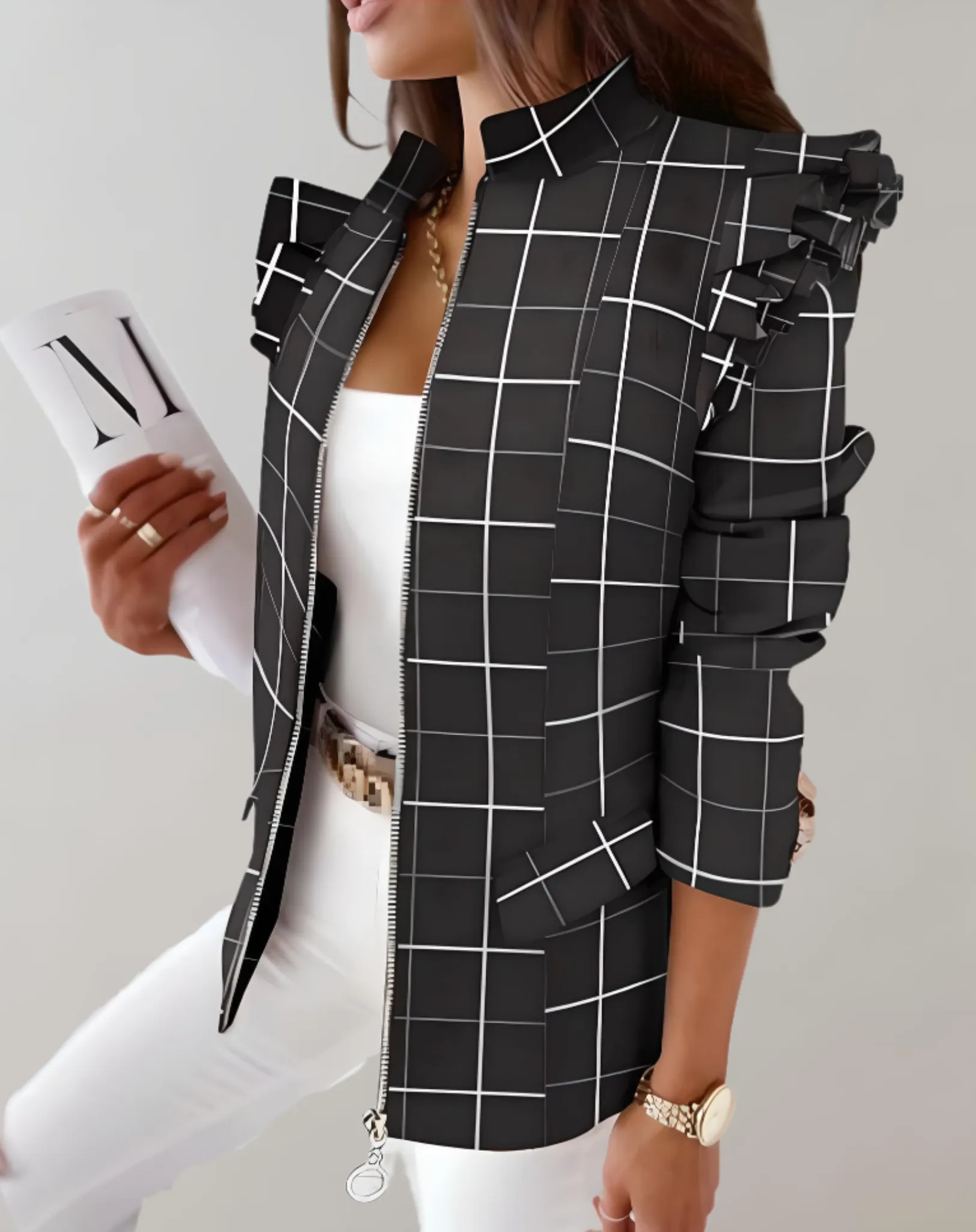 Felize - Refined long coat with epaulets and prints