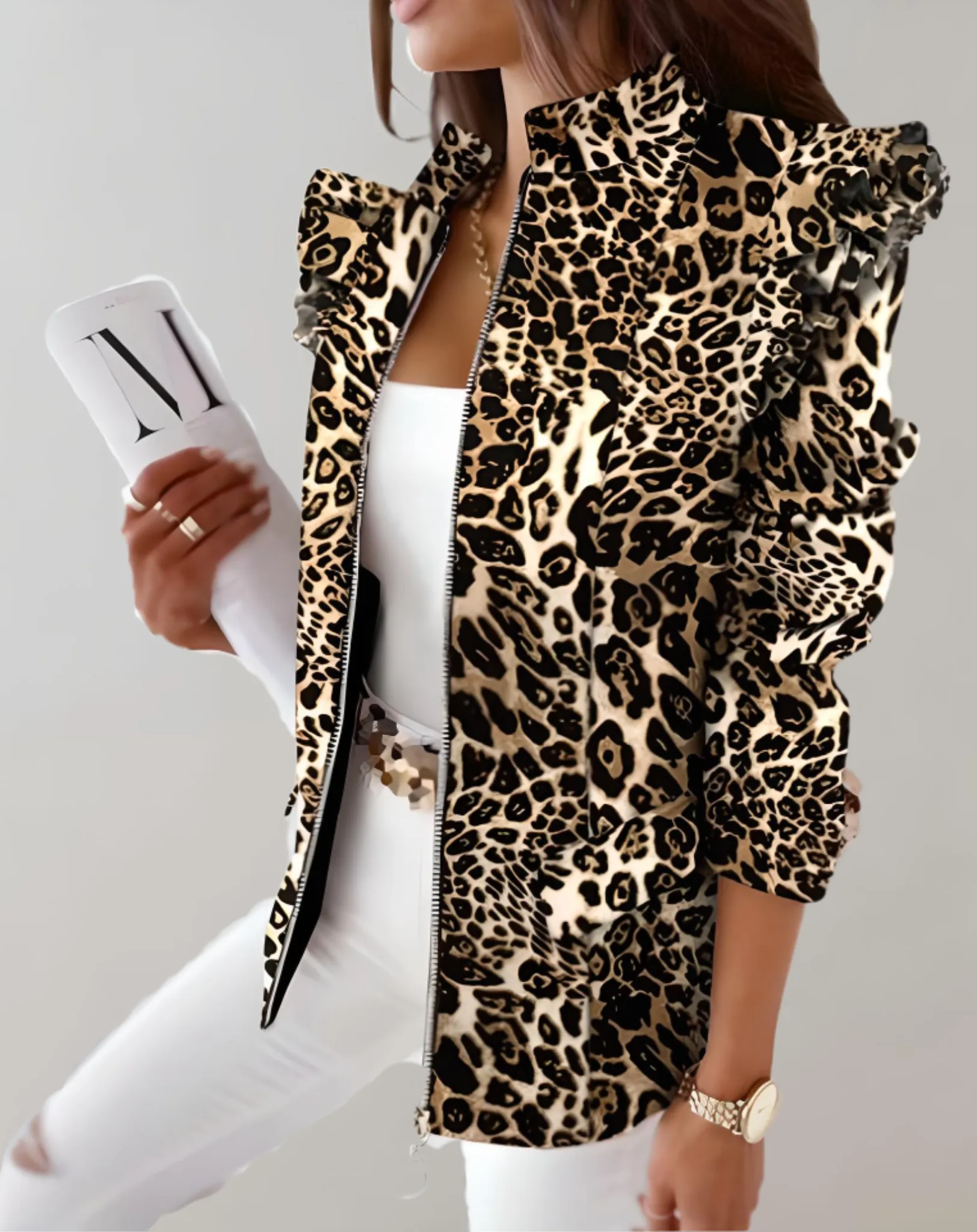 Felize - Refined long coat with epaulets and prints