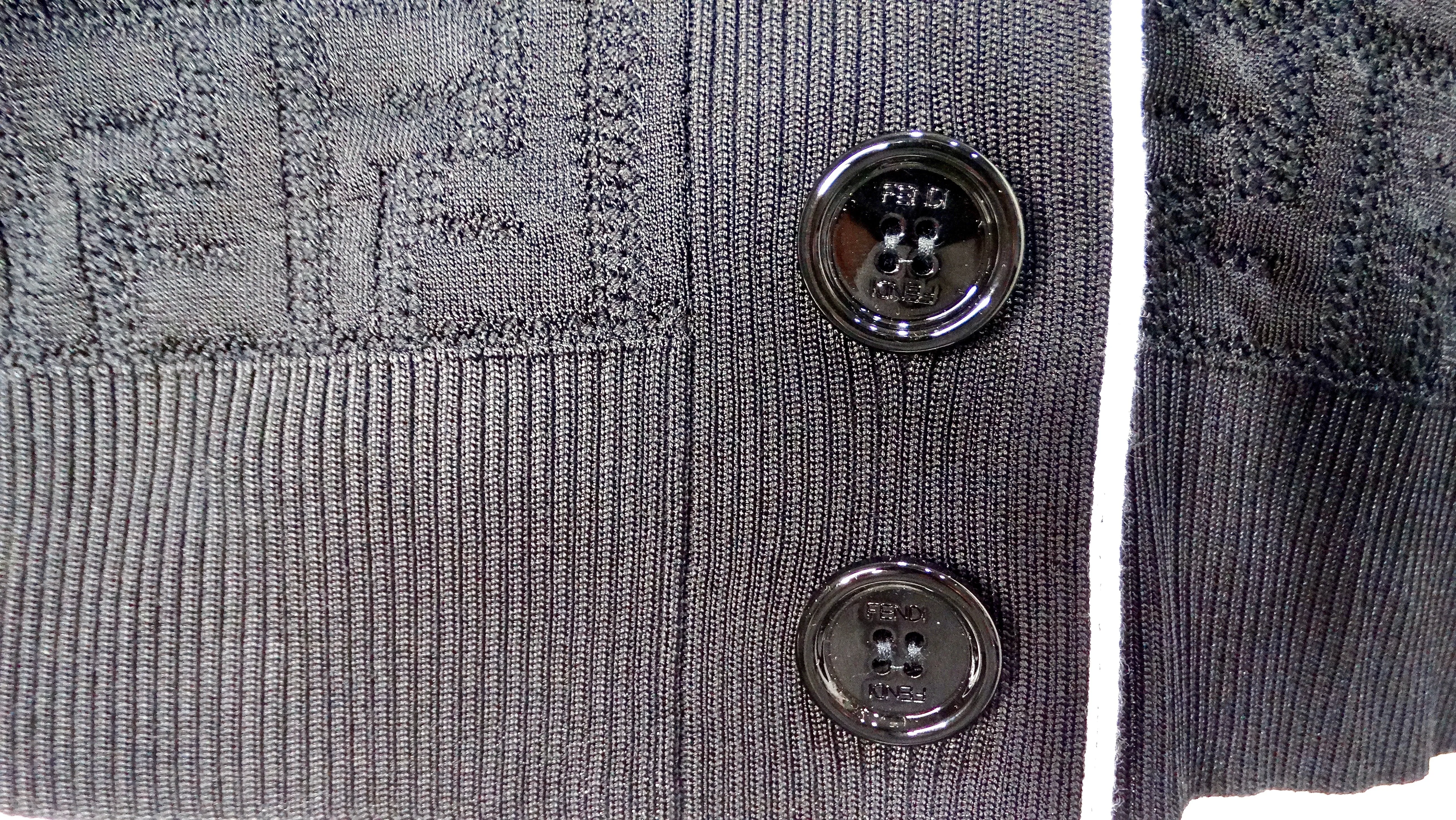 Fendi Black Zucca Monogram Button-Down Cardigan With White Lining