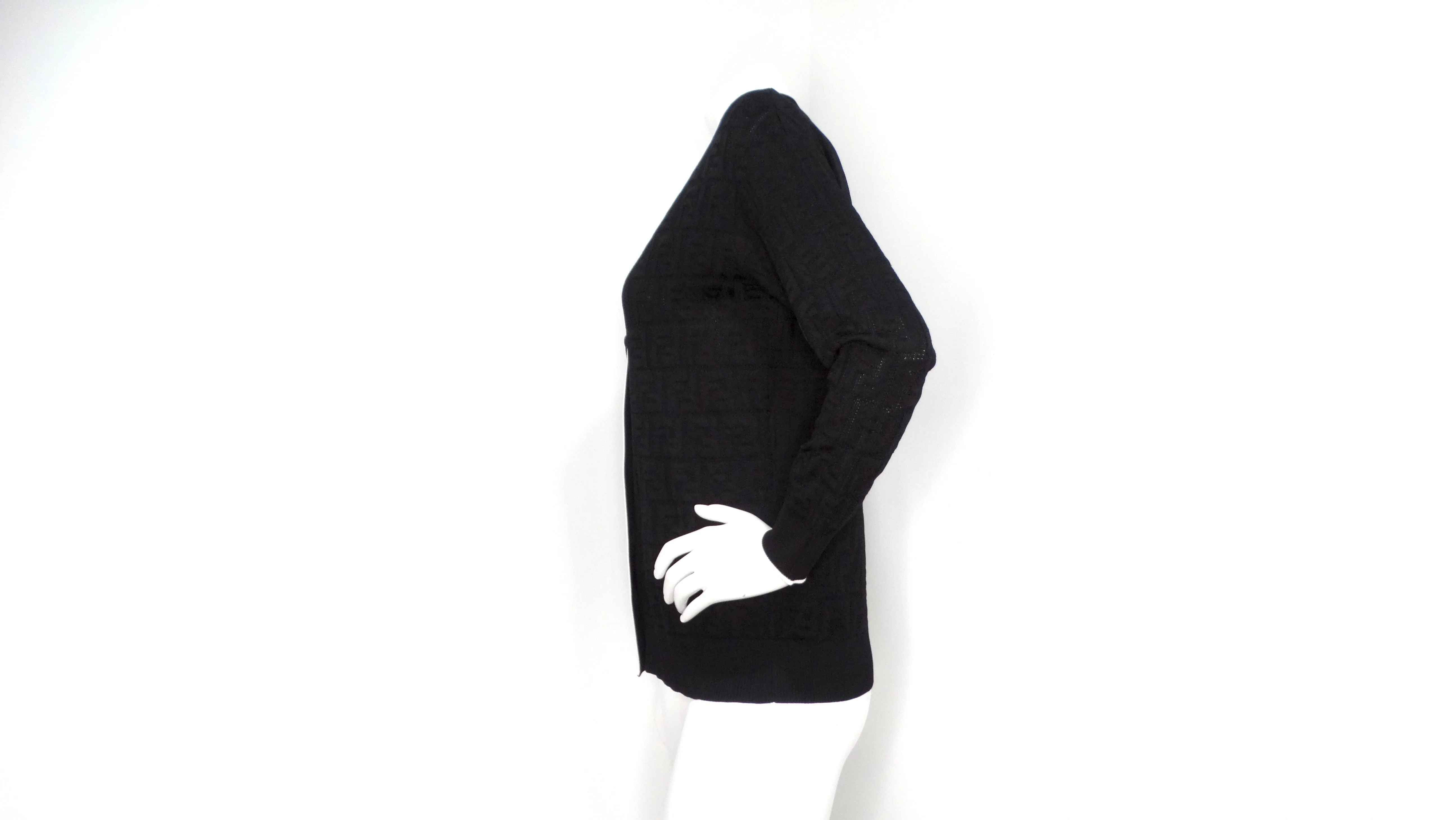 Fendi Black Zucca Monogram Button-Down Cardigan With White Lining