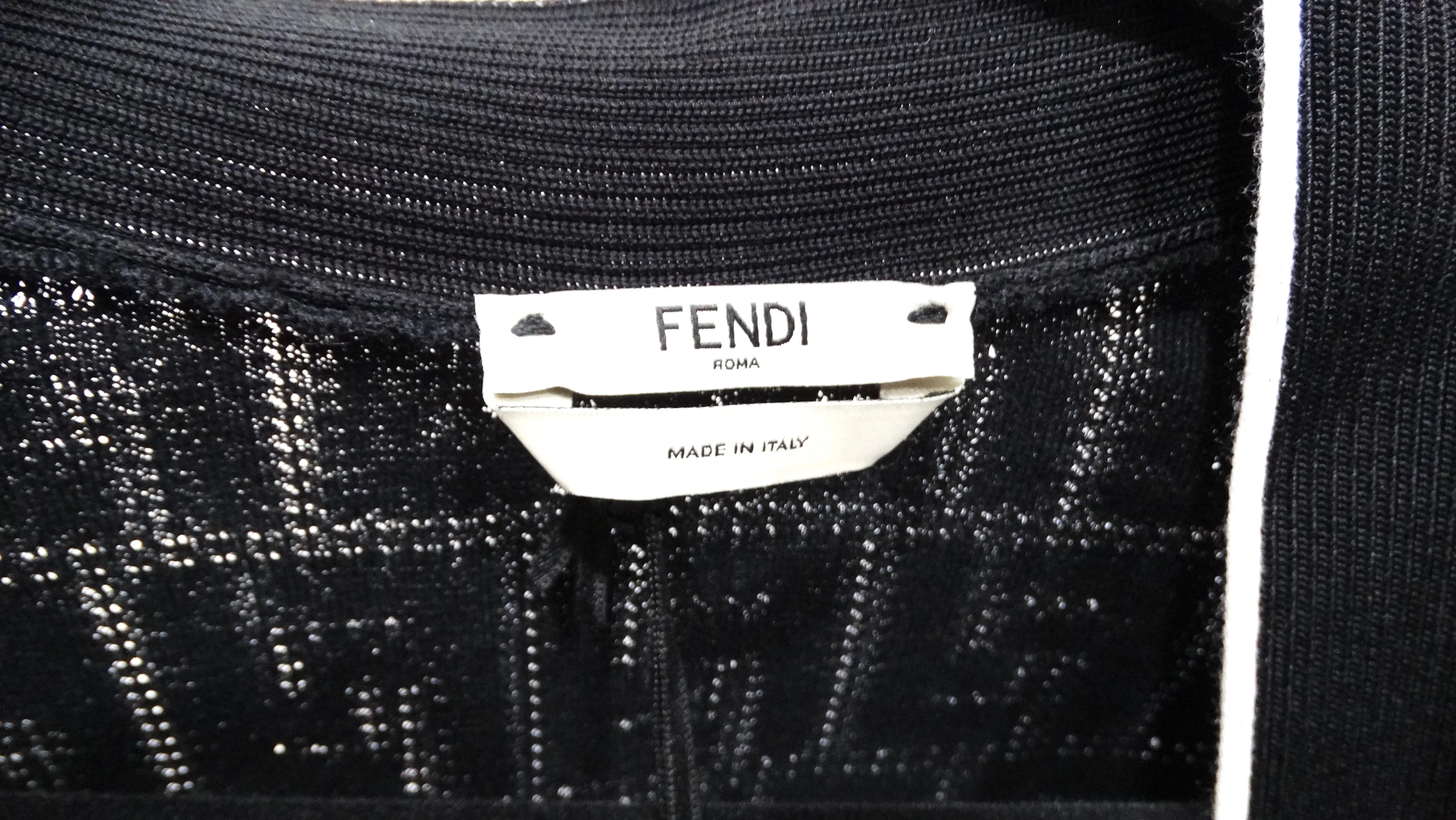Fendi Black Zucca Monogram Button-Down Cardigan With White Lining
