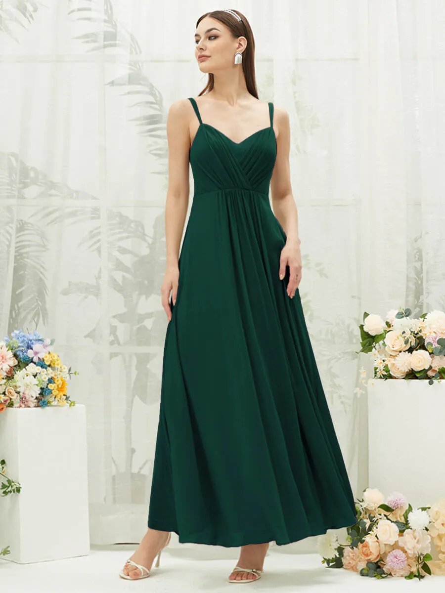 [Final Sale] Emerald Green Adjustable Straps Multi Way Open V Back Lace Applique Bridesmaid Dress