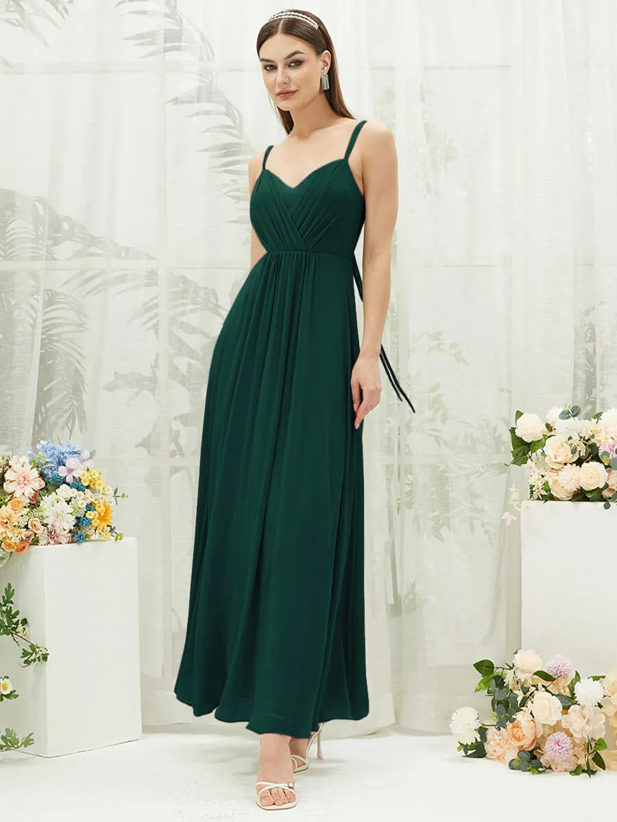 [Final Sale] Emerald Green Adjustable Straps Multi Way Open V Back Lace Applique Bridesmaid Dress