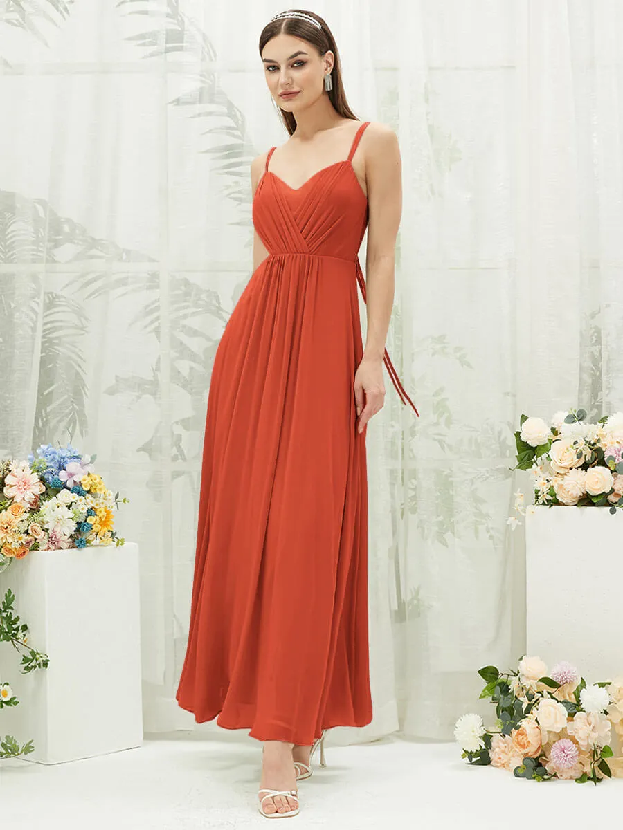 [Final Sale] Terracotta Adjustable Straps Multi Way Open V Back Lace Applique Bridesmaid Dress