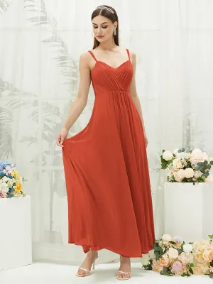 [Final Sale] Terracotta Adjustable Straps Multi Way Open V Back Lace Applique Bridesmaid Dress