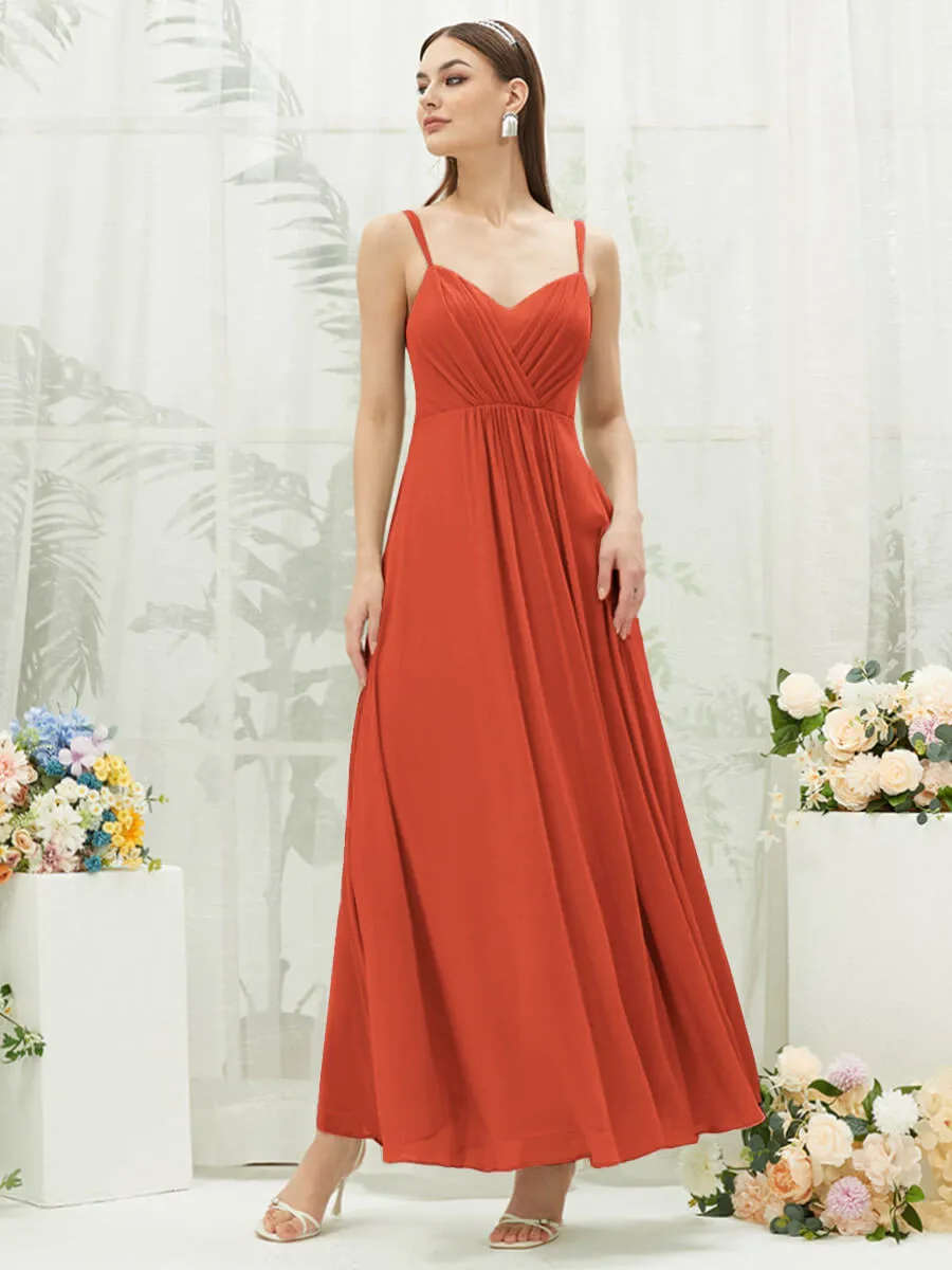 [Final Sale] Terracotta Adjustable Straps Multi Way Open V Back Lace Applique Bridesmaid Dress