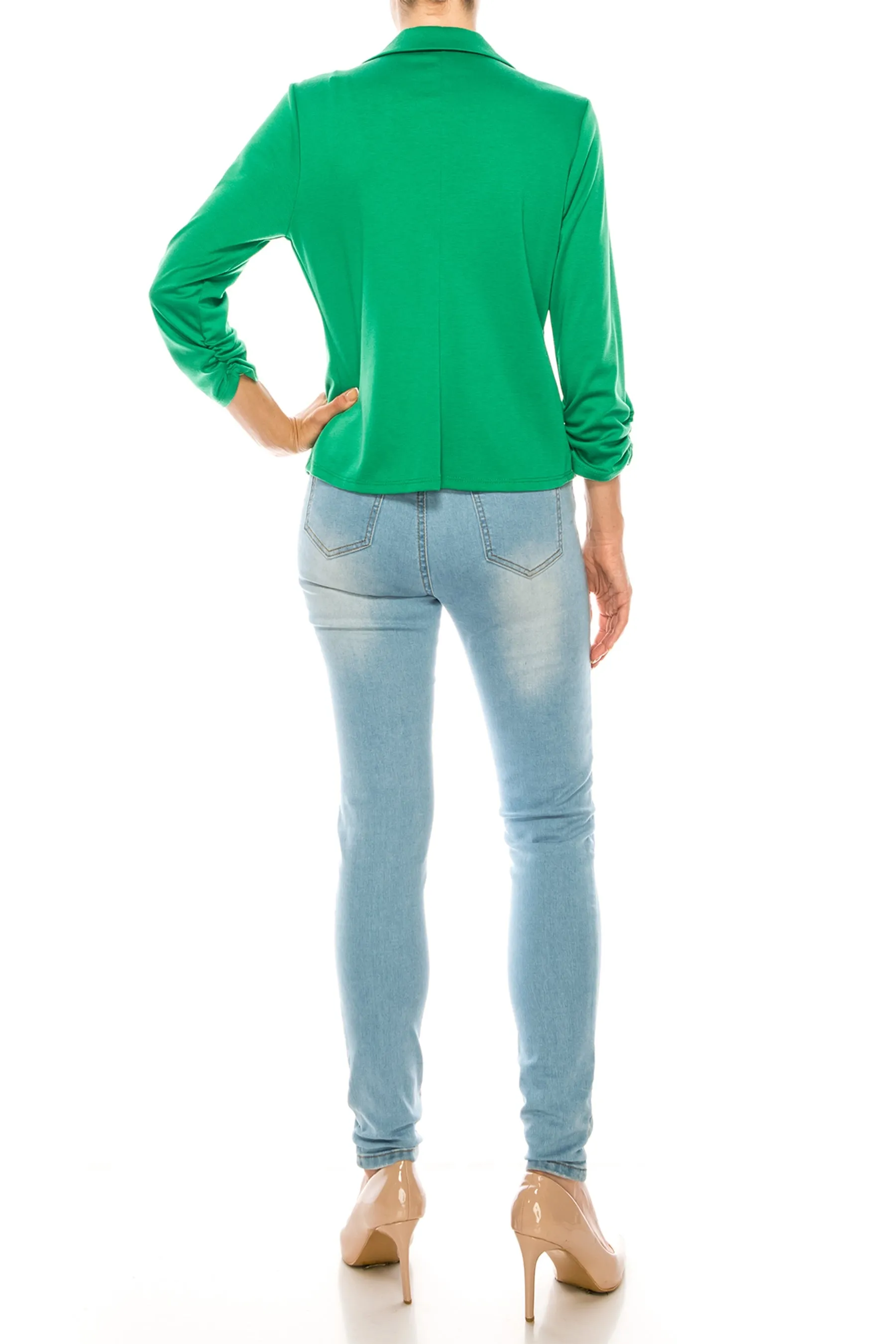 Fitted Solid Blazer with Button Closure and Ruched Sleeves V712 $11Each