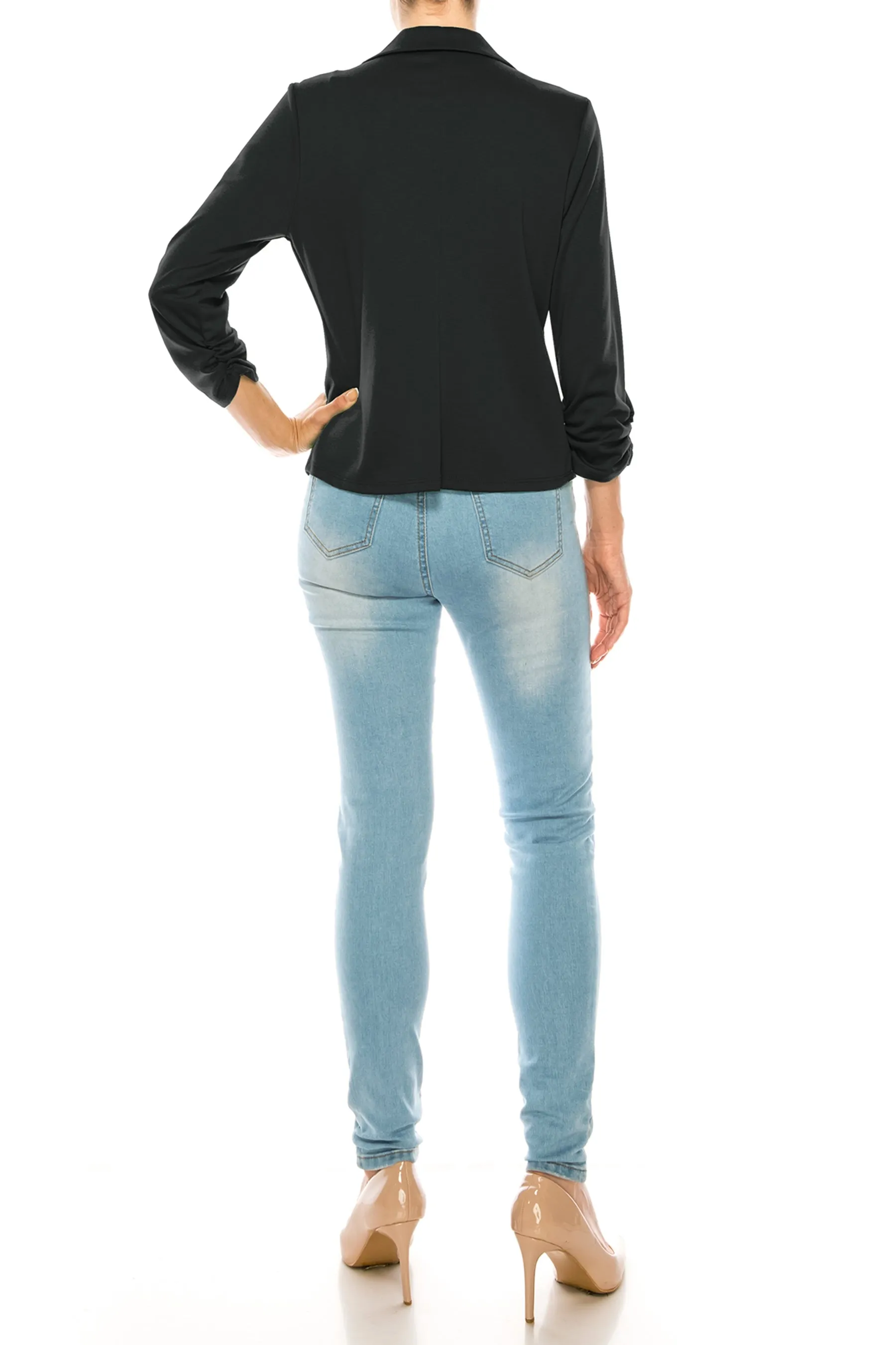Fitted Solid Blazer with Button Closure and Ruched Sleeves V712 $11Each