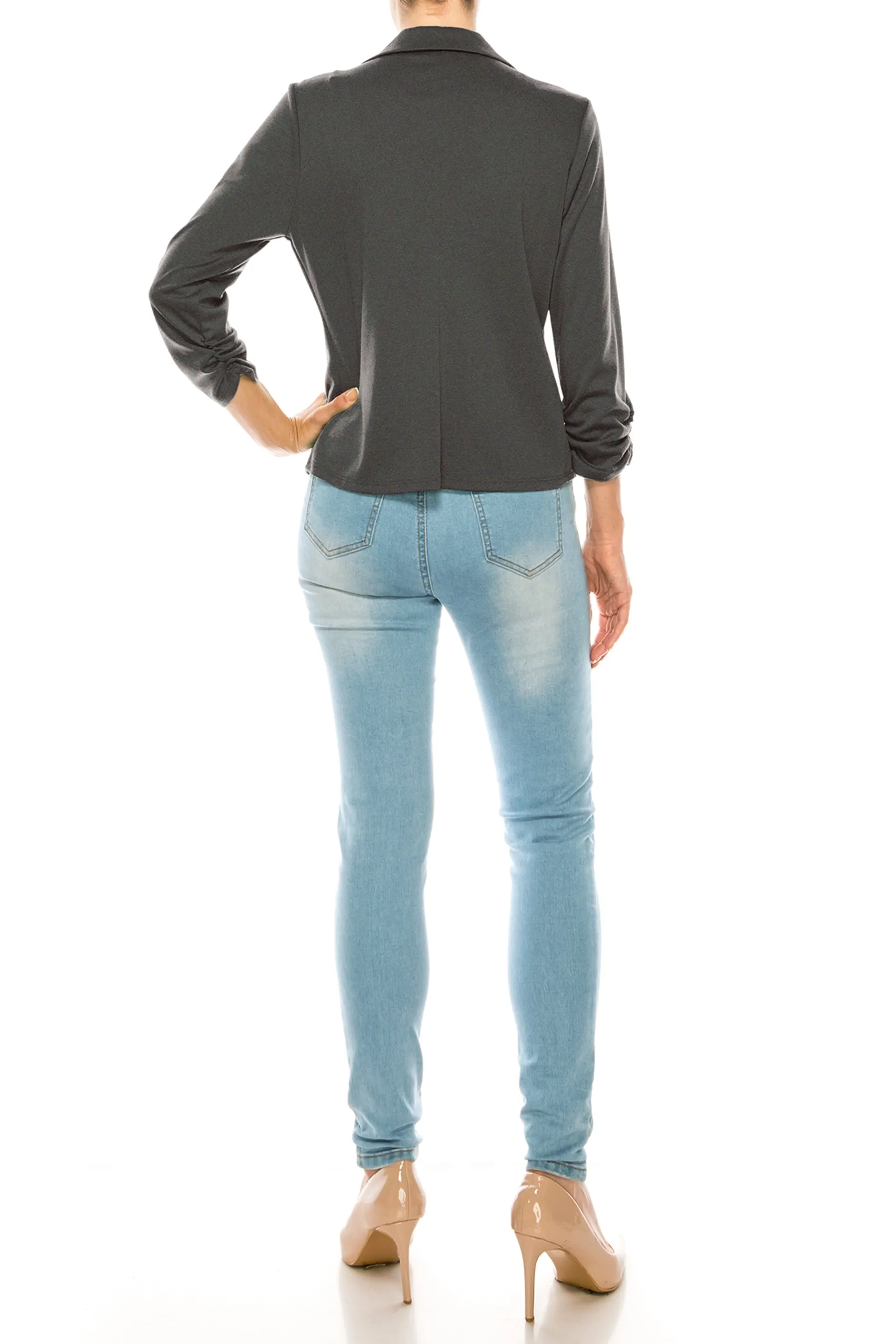 Fitted Solid Blazer with Button Closure and Ruched Sleeves V712 $11Each