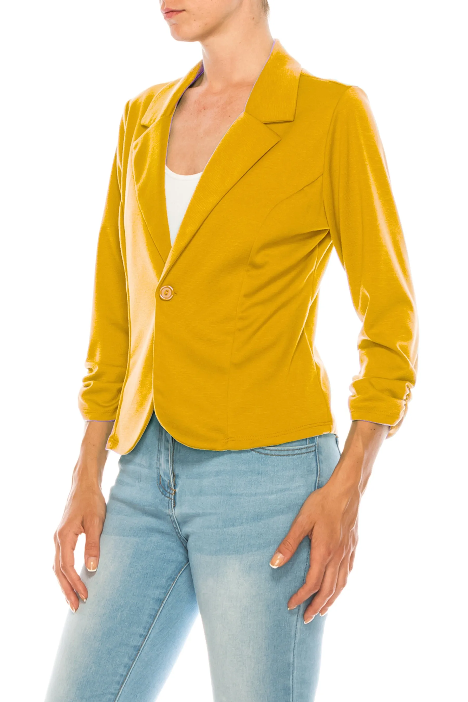 Fitted Solid Blazer with Button Closure and Ruched Sleeves V712 $11Each