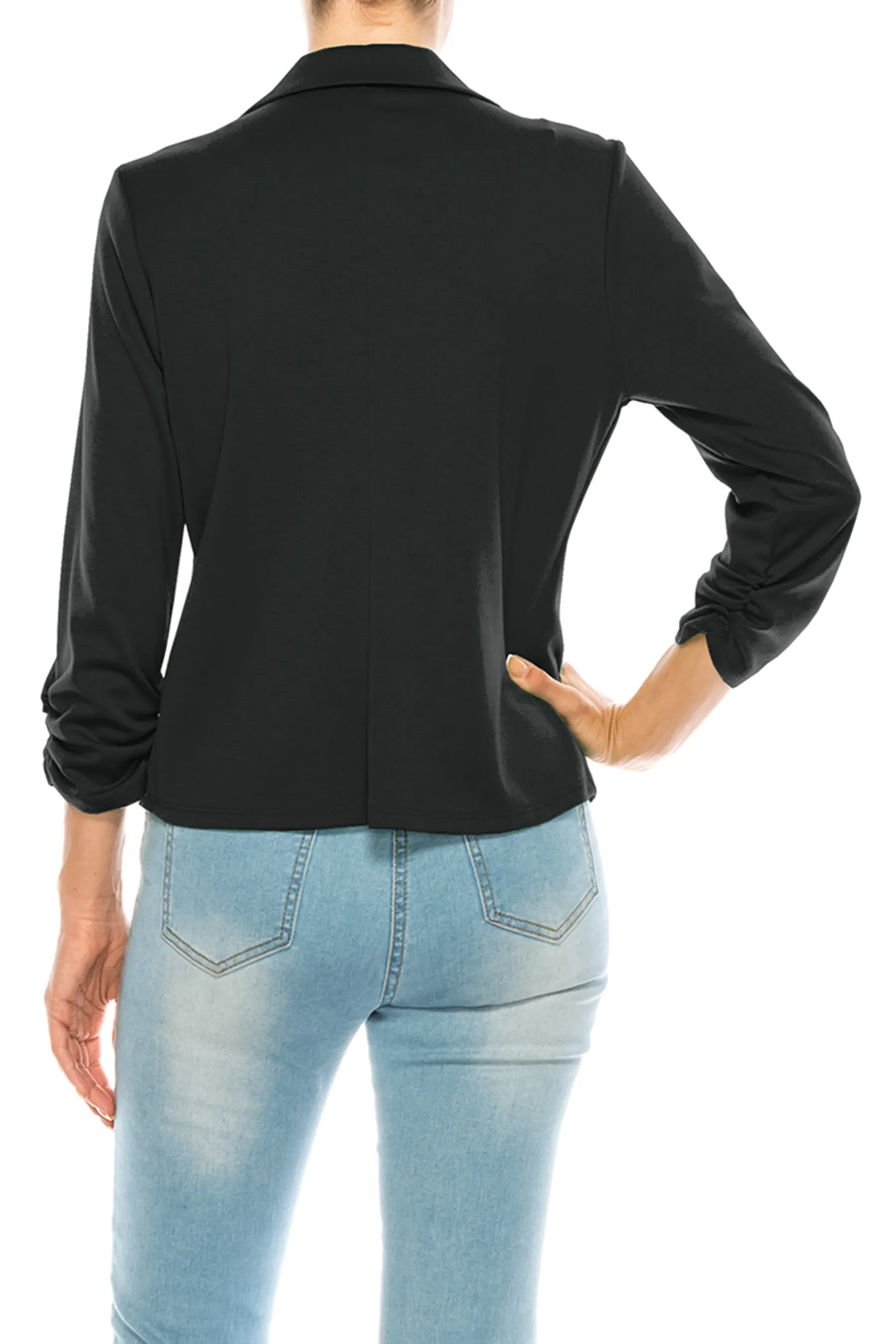 Fitted Solid Blazer with Button Closure and Ruched Sleeves V712 $11Each