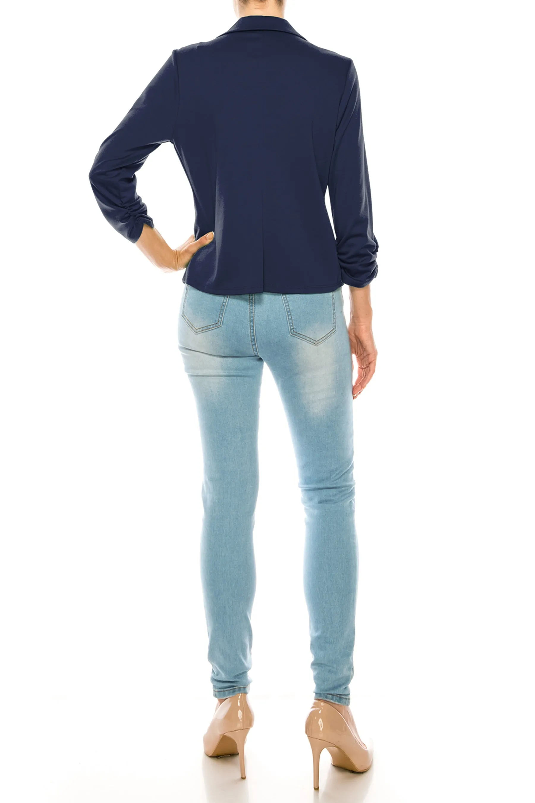 Fitted Solid Blazer with Button Closure and Ruched Sleeves V712 $11Each