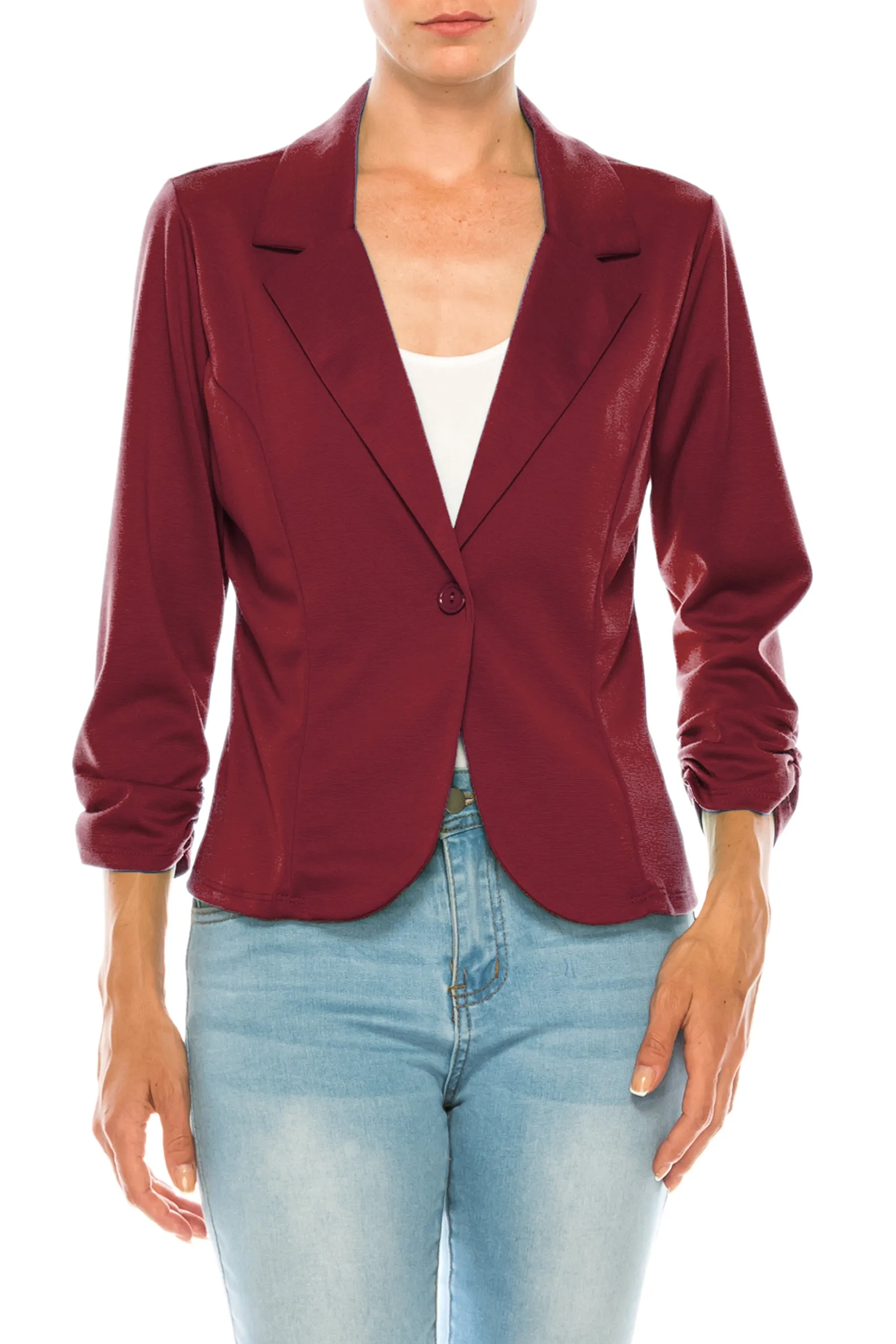 Fitted Solid Blazer with Button Closure and Ruched Sleeves V712 $11Each