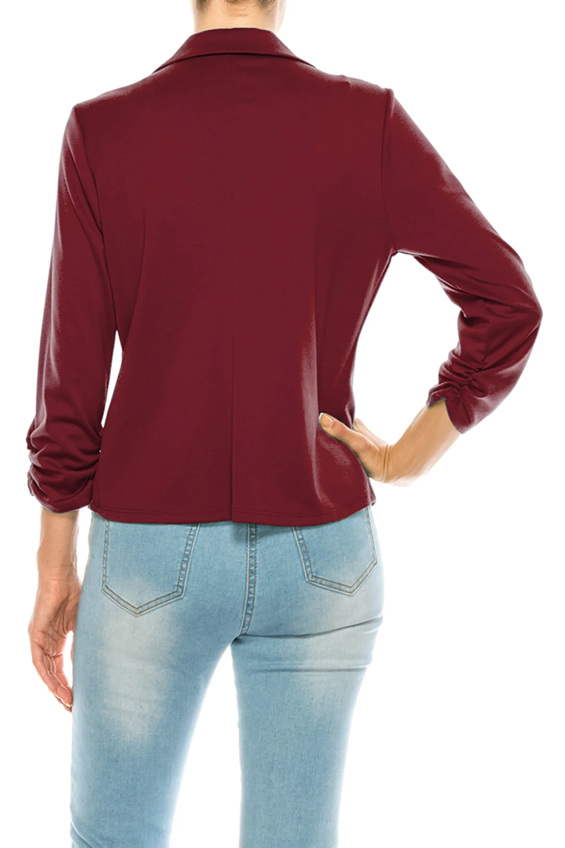 Fitted Solid Blazer with Button Closure and Ruched Sleeves V712 $11Each
