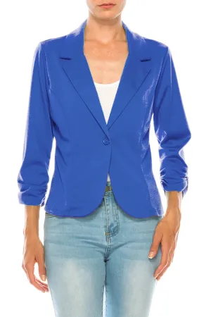Fitted Solid Blazer with Button Closure and Ruched Sleeves V712 $11Each