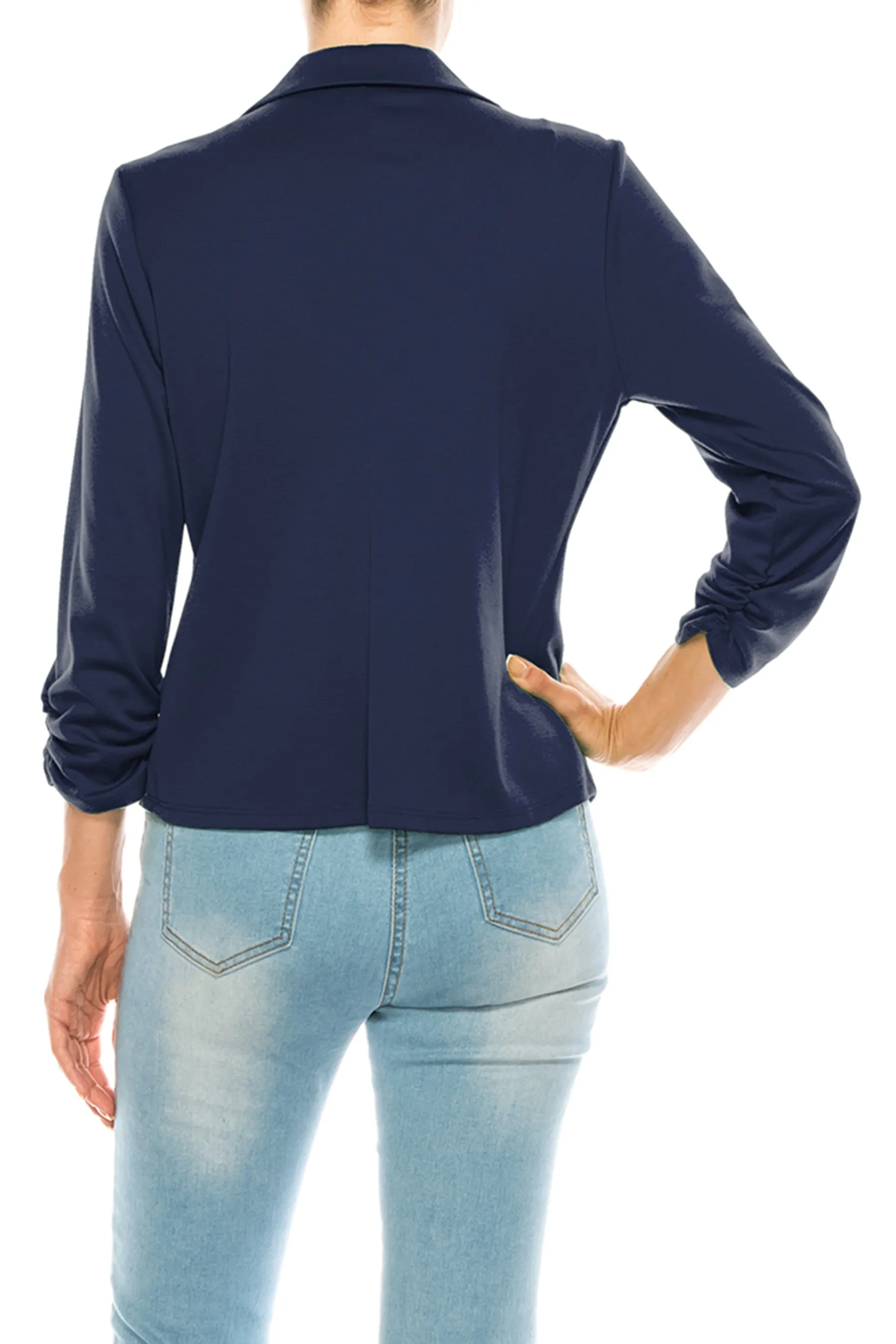 Fitted Solid Blazer with Button Closure and Ruched Sleeves V712 $11Each