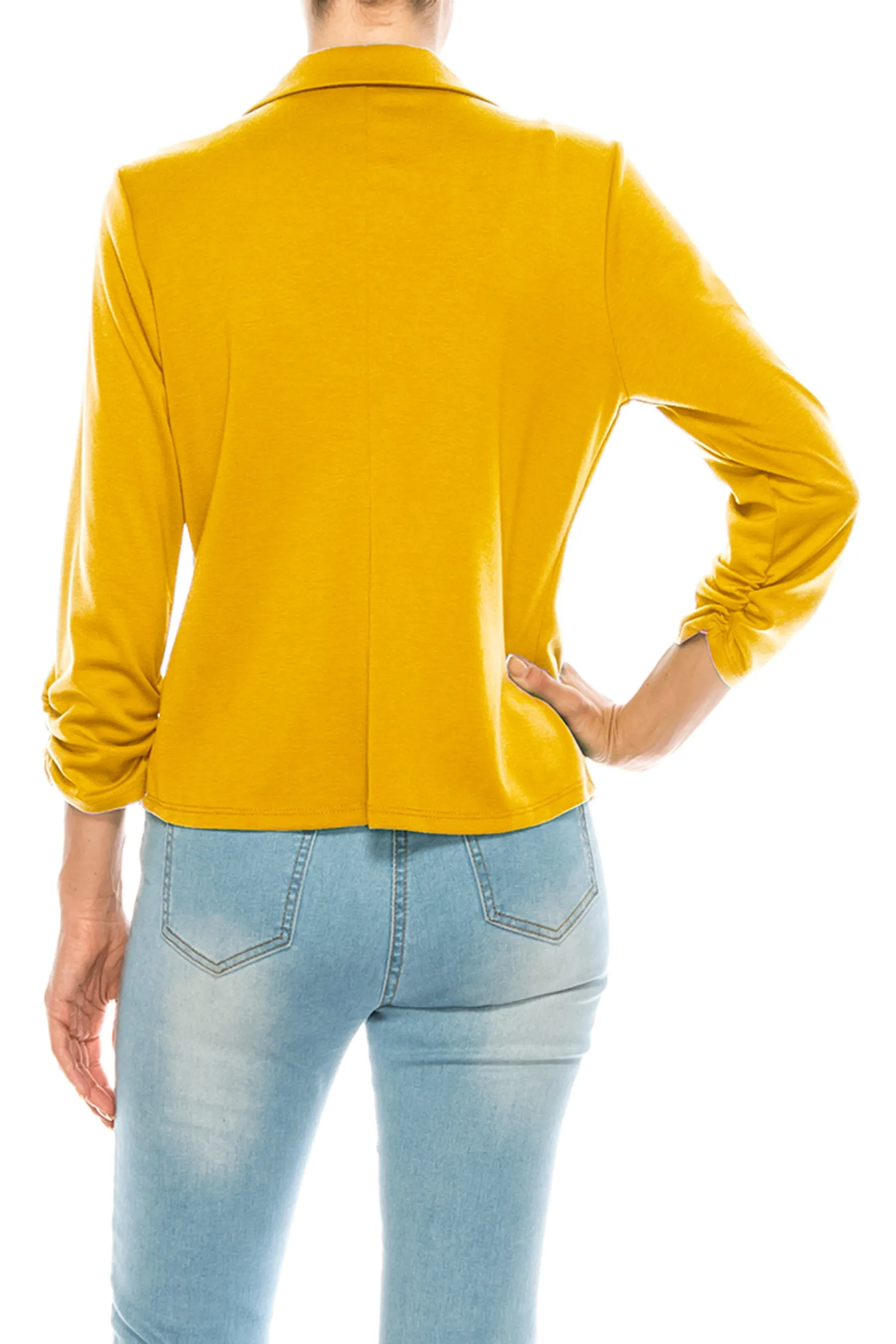 Fitted Solid Blazer with Button Closure and Ruched Sleeves V712 $11Each