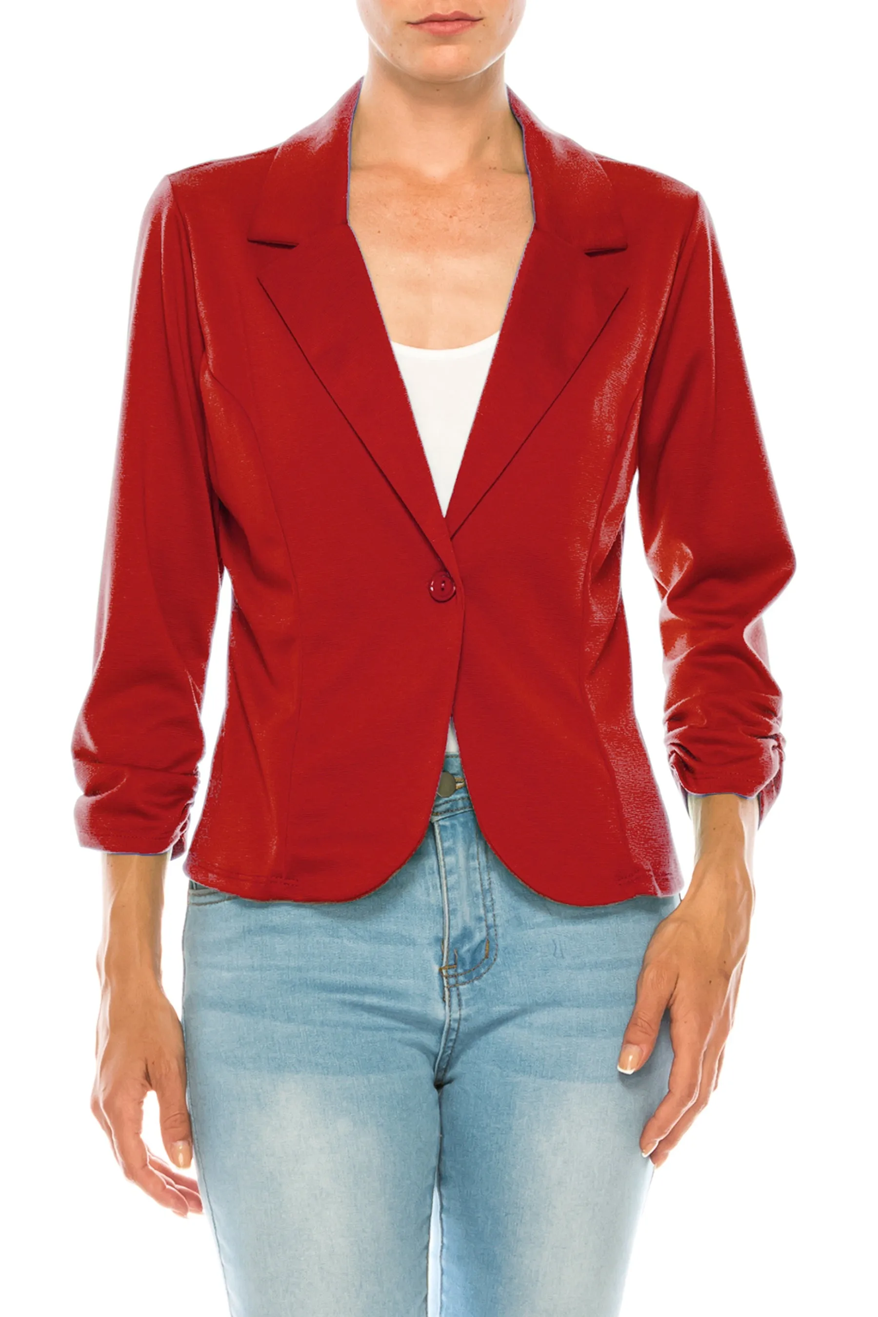 Fitted Solid Blazer with Button Closure and Ruched Sleeves V712 $11Each