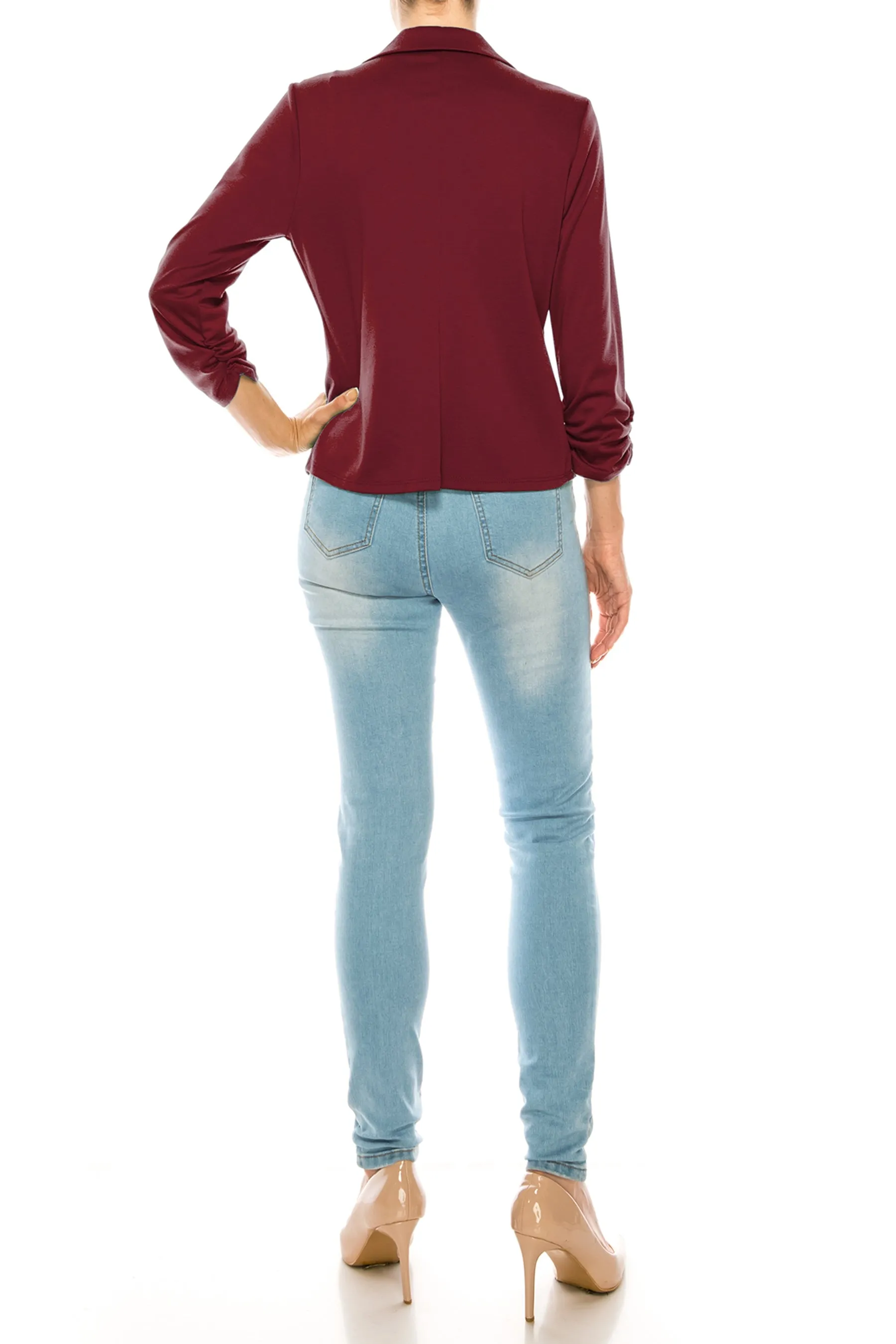 Fitted Solid Blazer with Button Closure and Ruched Sleeves V712 $11Each