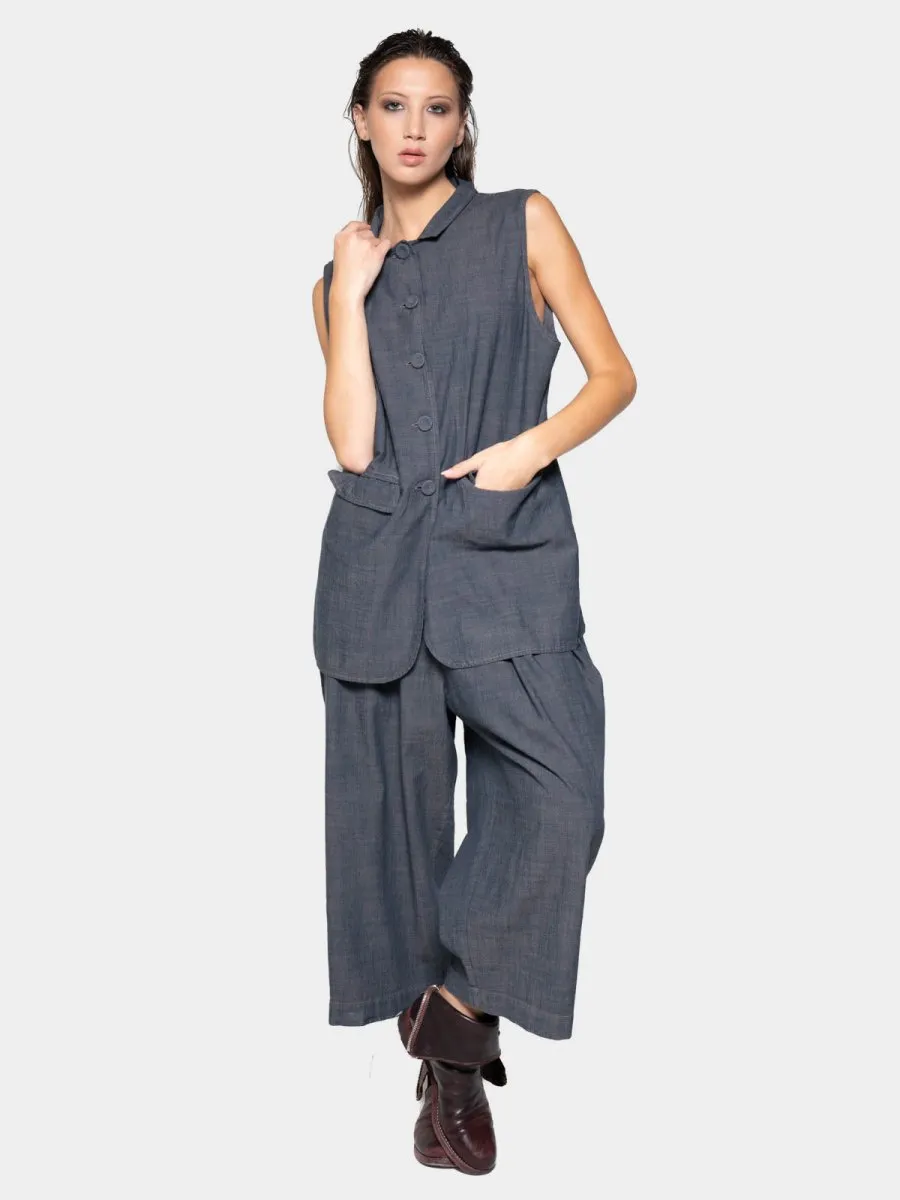 Flap Pocket Denim Look Vest