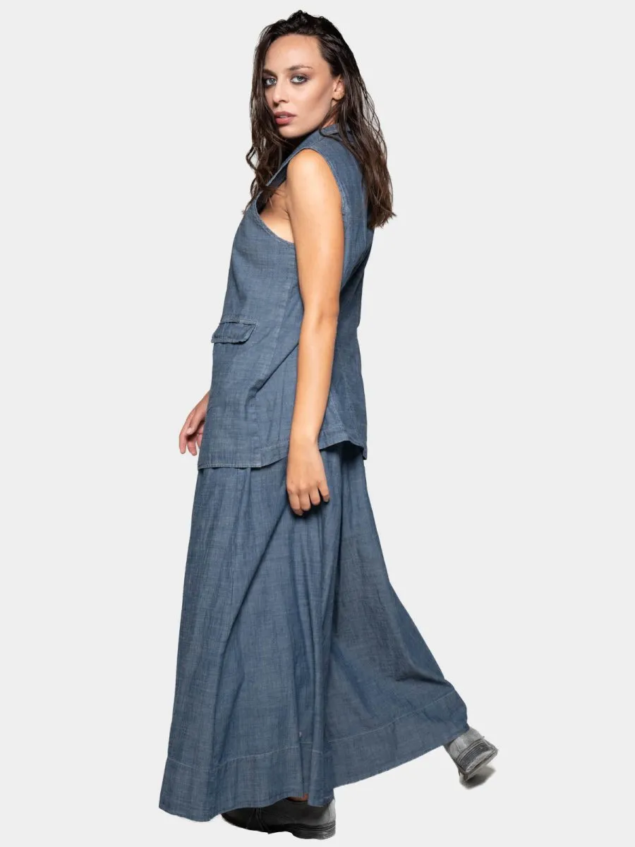 Flap Pocket Denim Look Vest