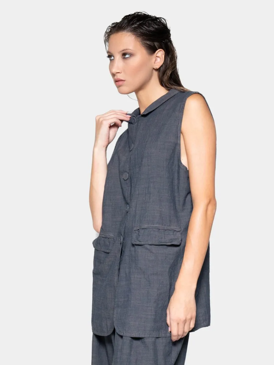 Flap Pocket Denim Look Vest