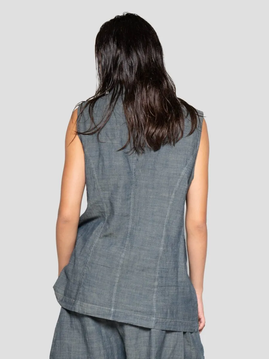 Flap Pocket Denim Look Vest