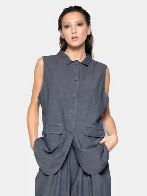 Flap Pocket Denim Look Vest