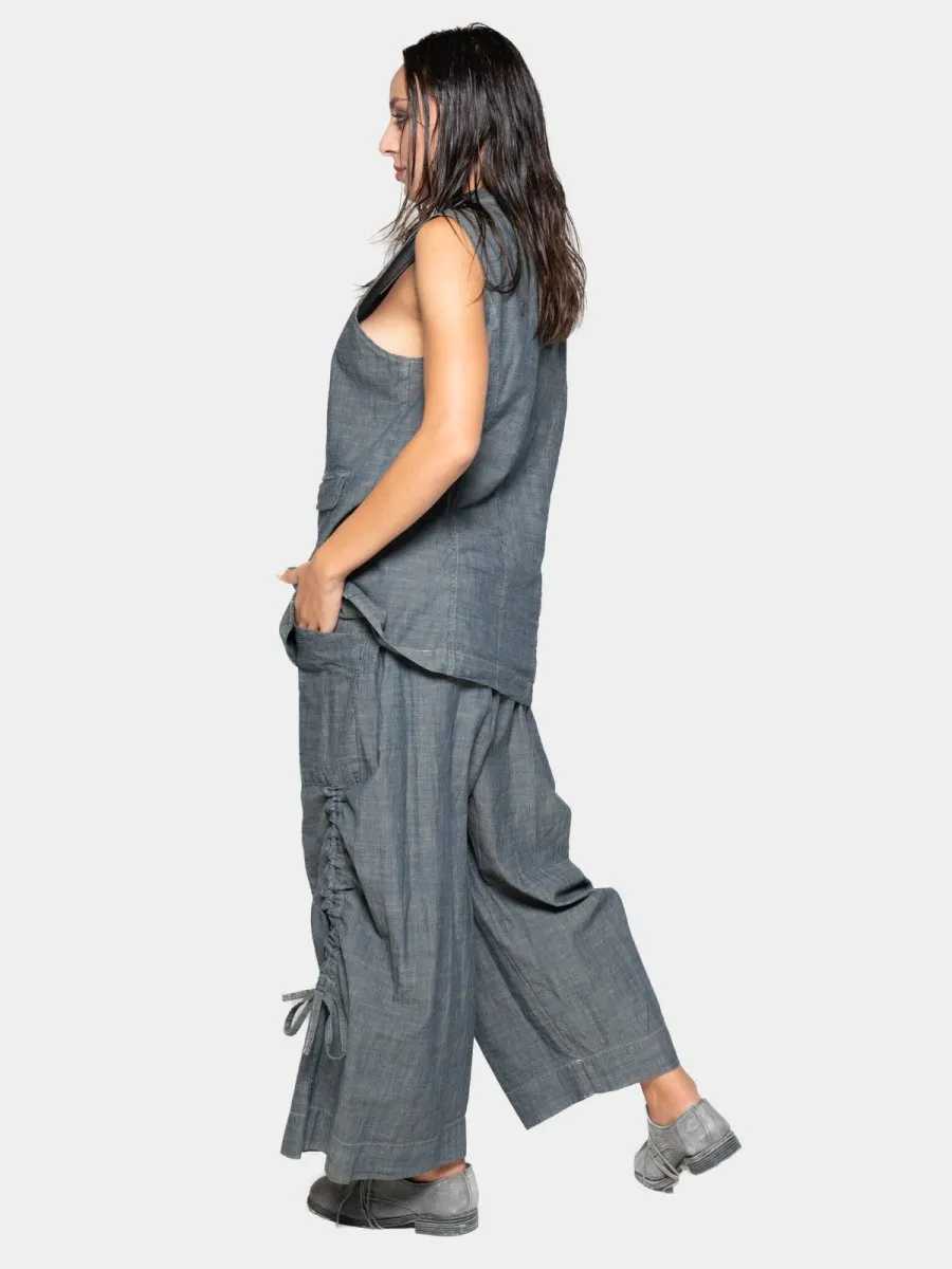 Flap Pocket Denim Look Vest