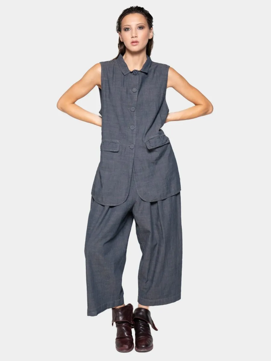 Flap Pocket Denim Look Vest
