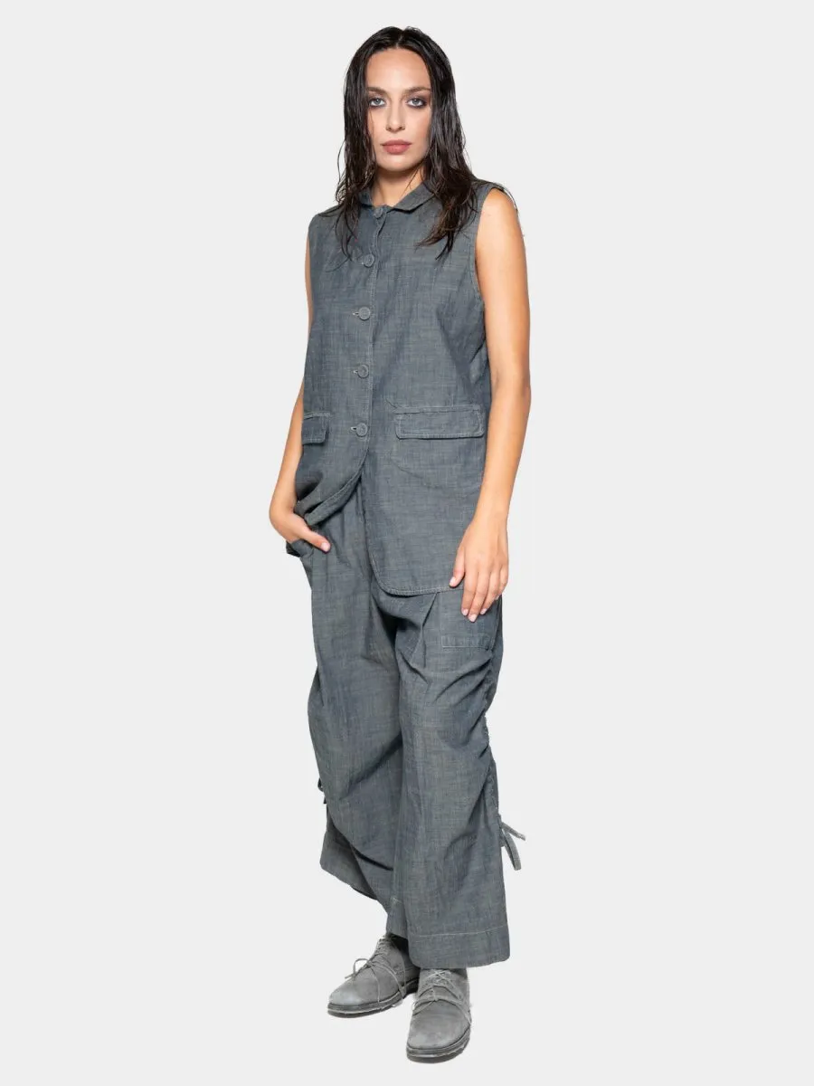 Flap Pocket Denim Look Vest