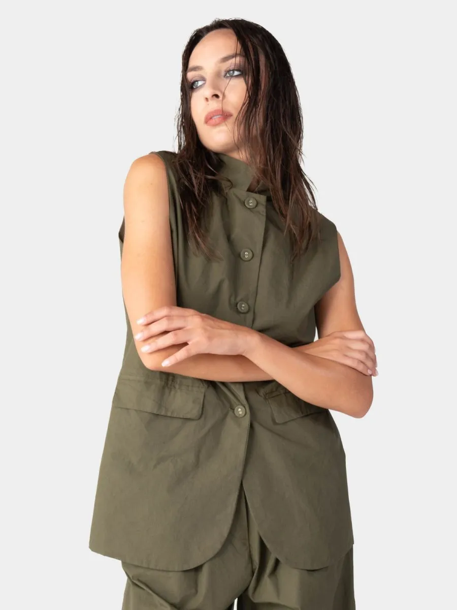 Flap Pocket Solid Cotton Vest