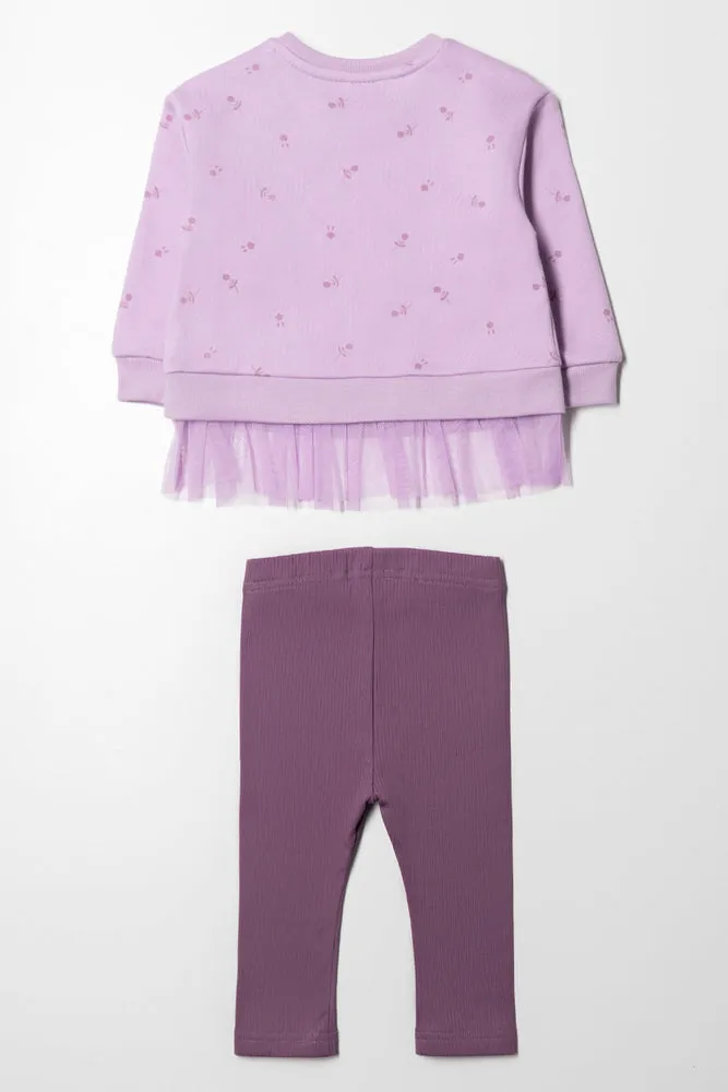 Fleece Set With Mesh Trim Purple