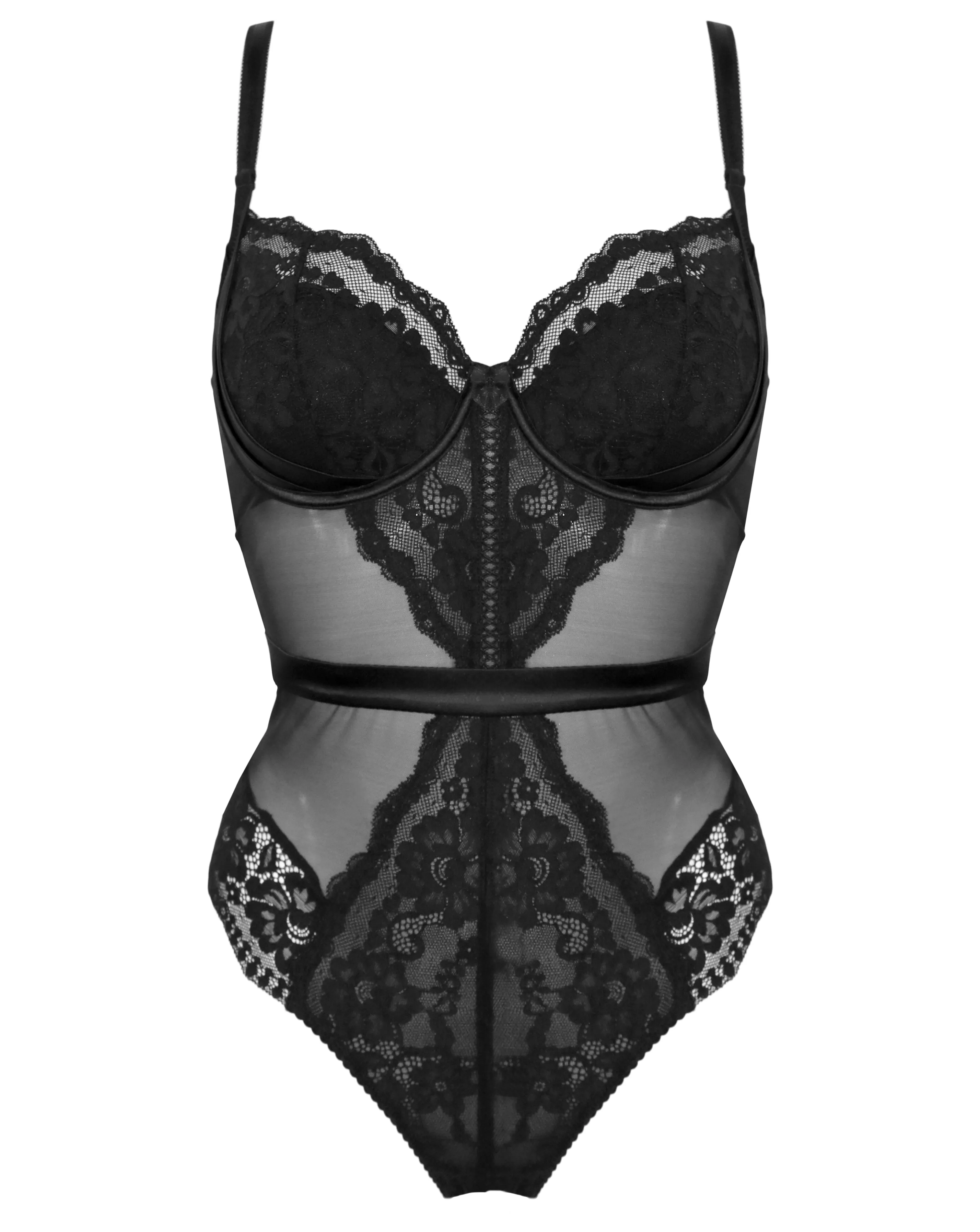 Fleur Half Padded Underwire Bodysuit In Black - Pour Moi