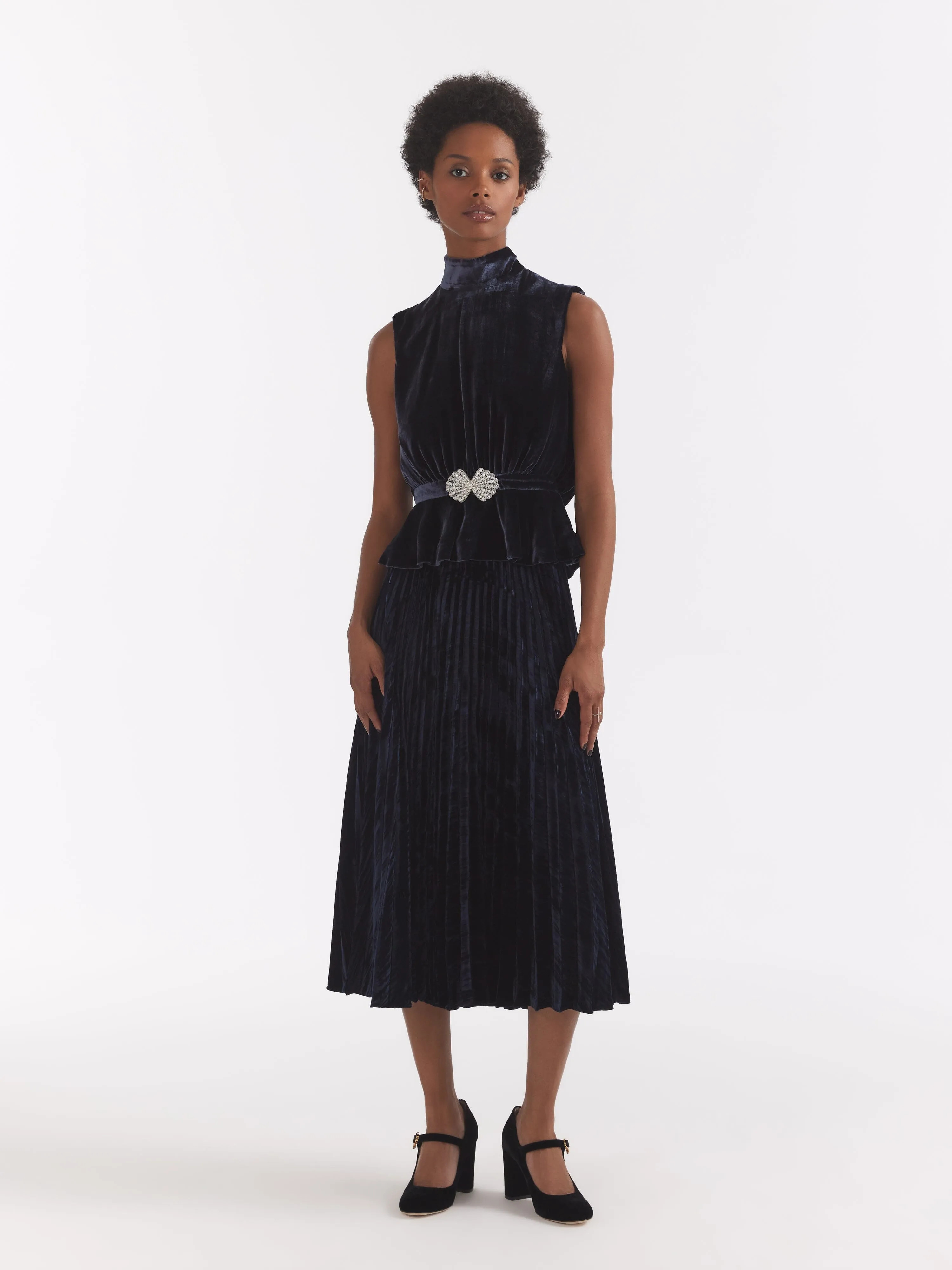 Fleur Velvet Top in Dark Navy