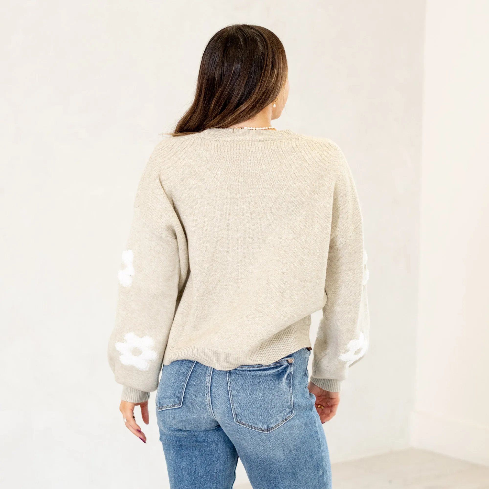 Floral Drop Shoulder Cropped Sweater