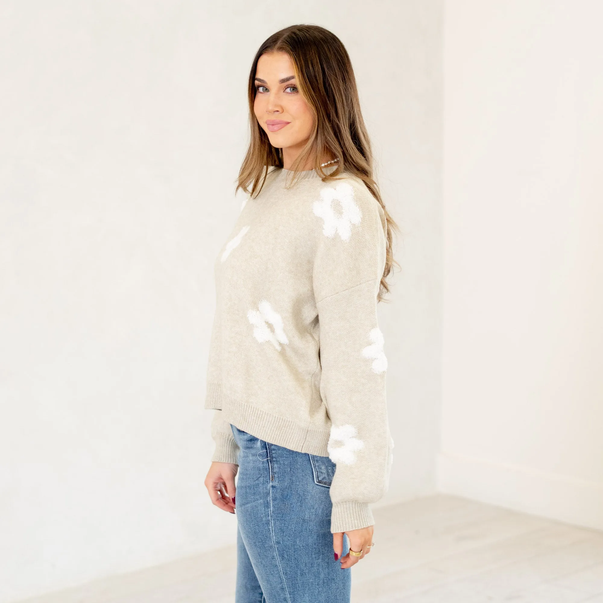 Floral Drop Shoulder Cropped Sweater
