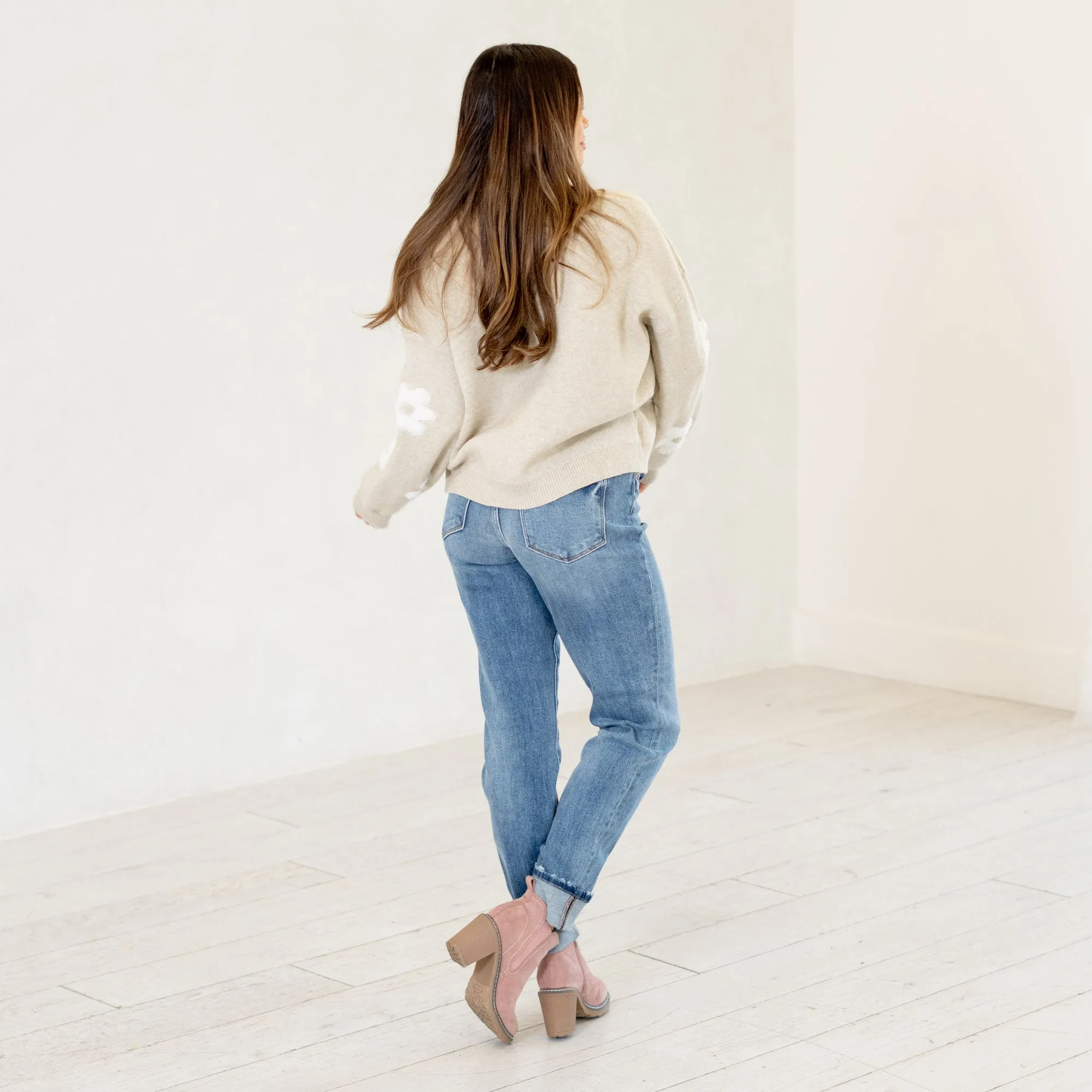 Floral Drop Shoulder Cropped Sweater