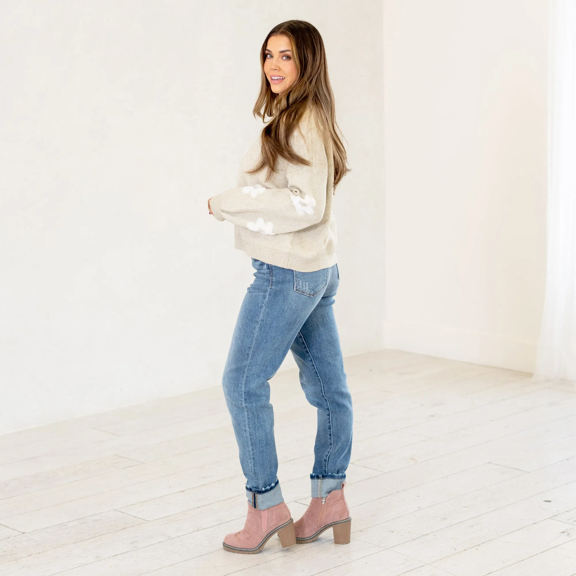 Floral Drop Shoulder Cropped Sweater