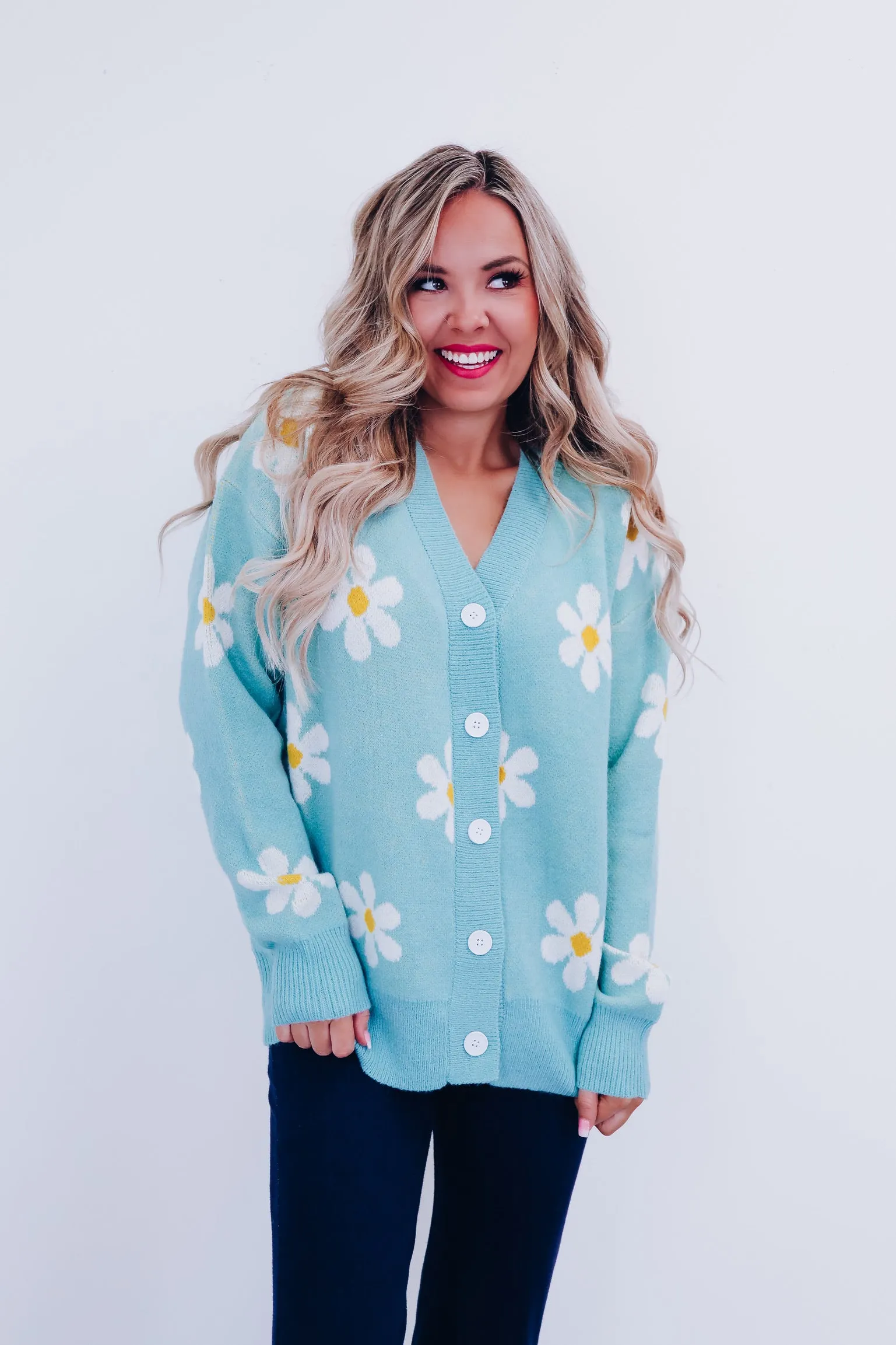 Floral Frenzy Button Front Cardigan - Mint