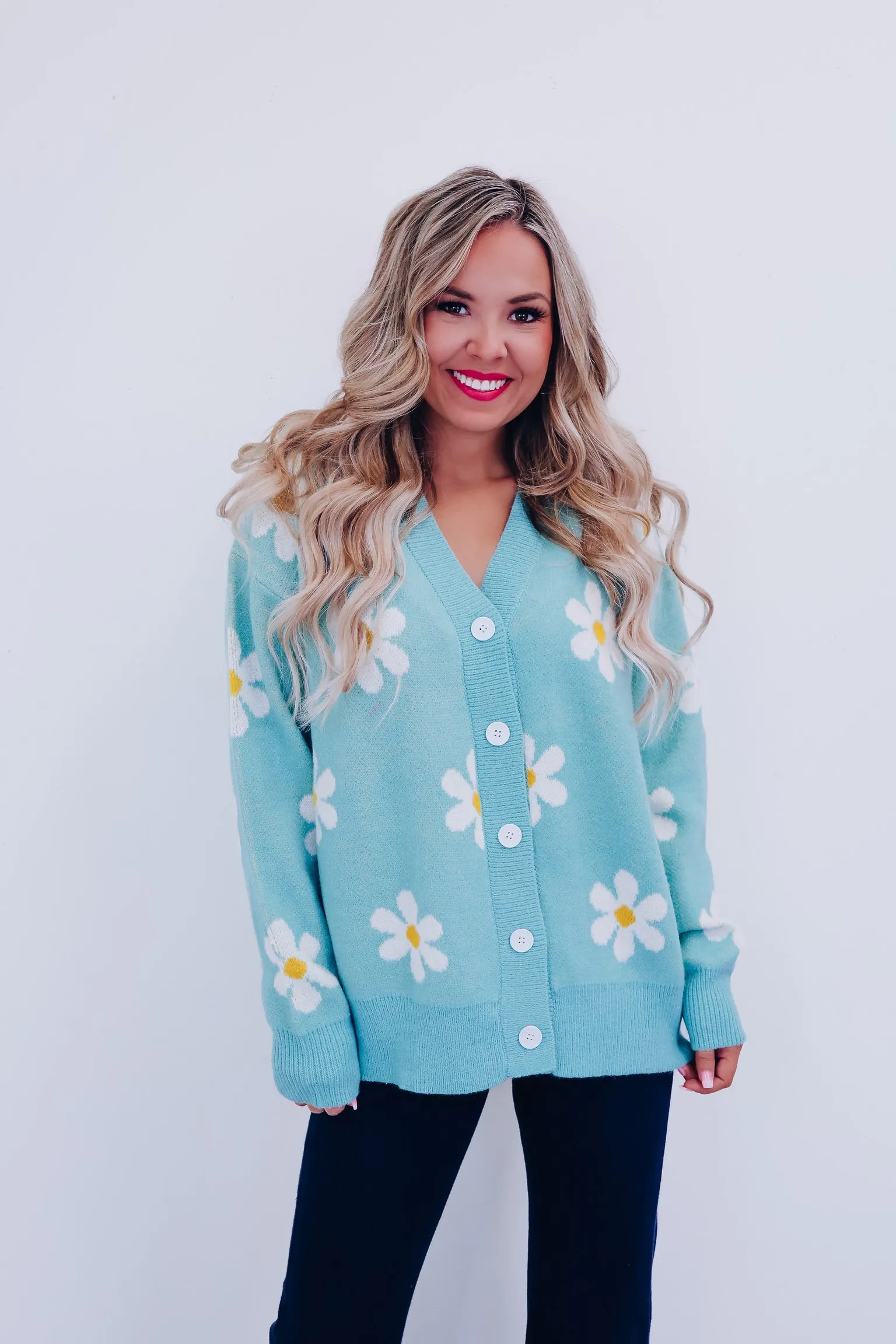 Floral Frenzy Button Front Cardigan - Mint