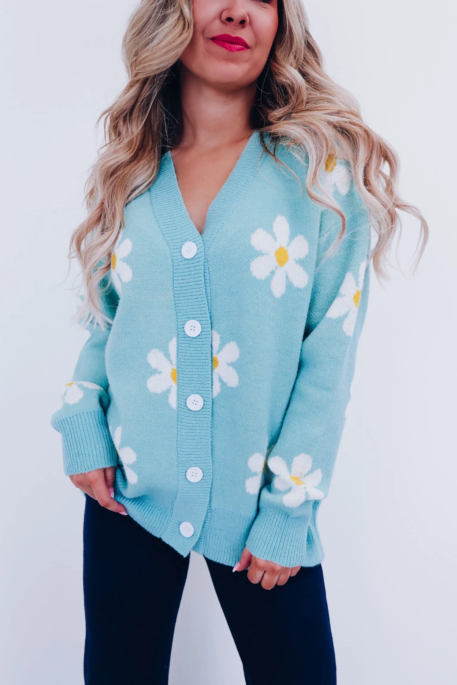 Floral Frenzy Button Front Cardigan - Mint