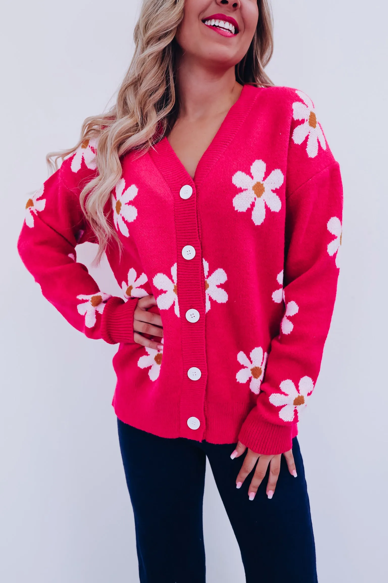 Floral Frenzy Button Front Cardigan - Pink