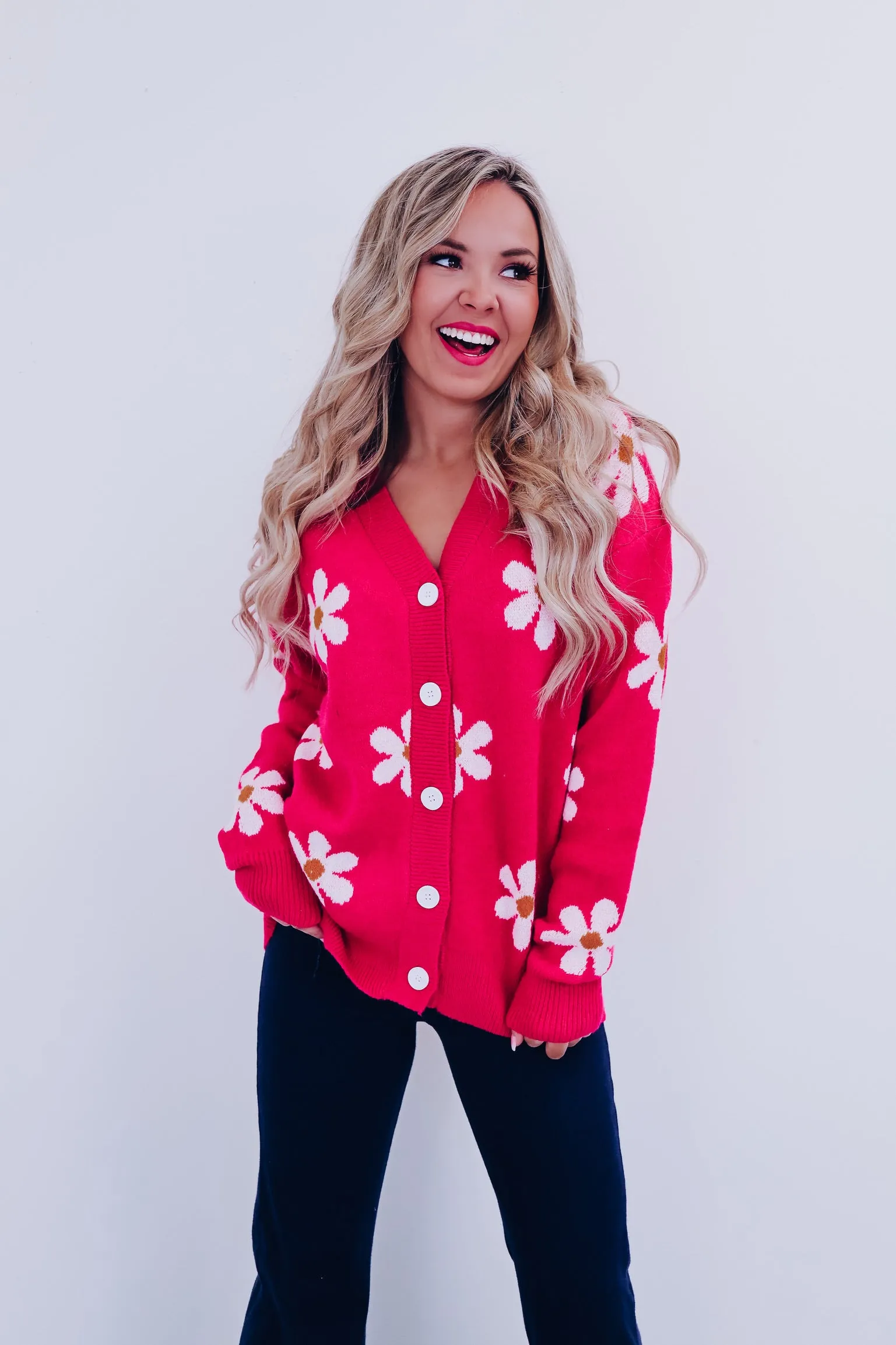 Floral Frenzy Button Front Cardigan - Pink