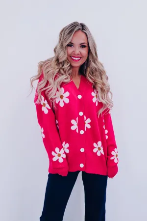 Floral Frenzy Button Front Cardigan - Pink