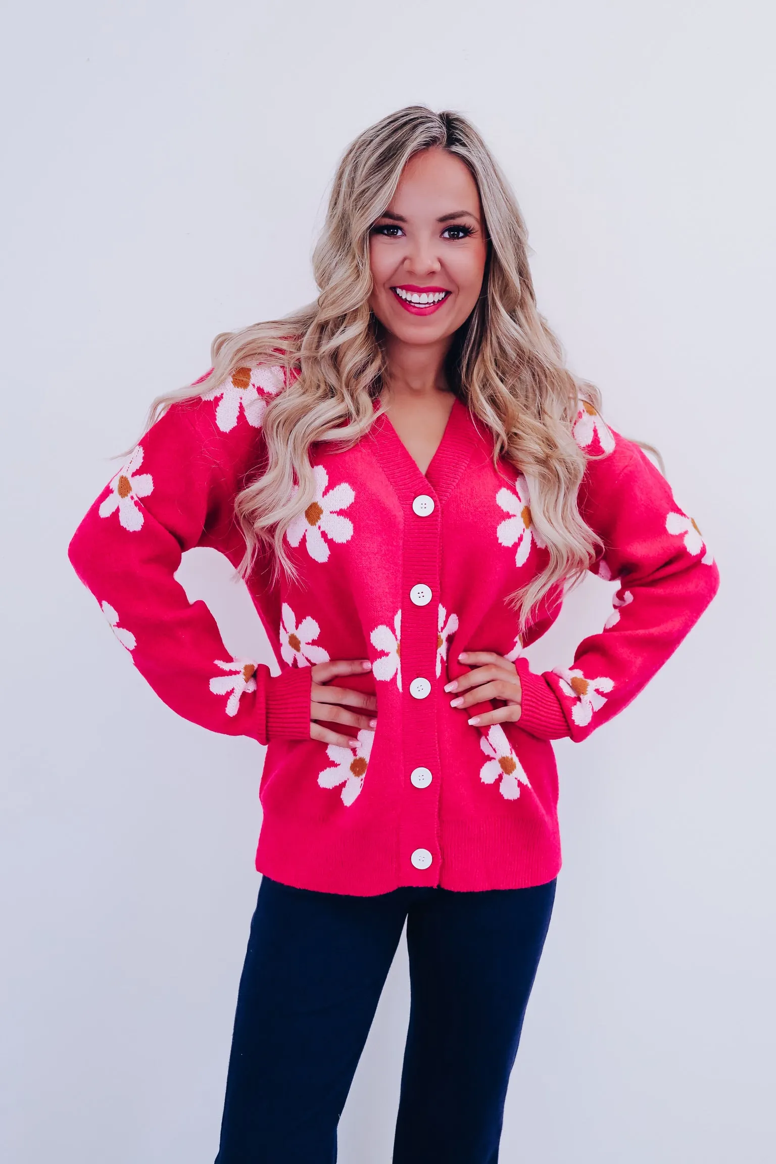 Floral Frenzy Button Front Cardigan - Pink