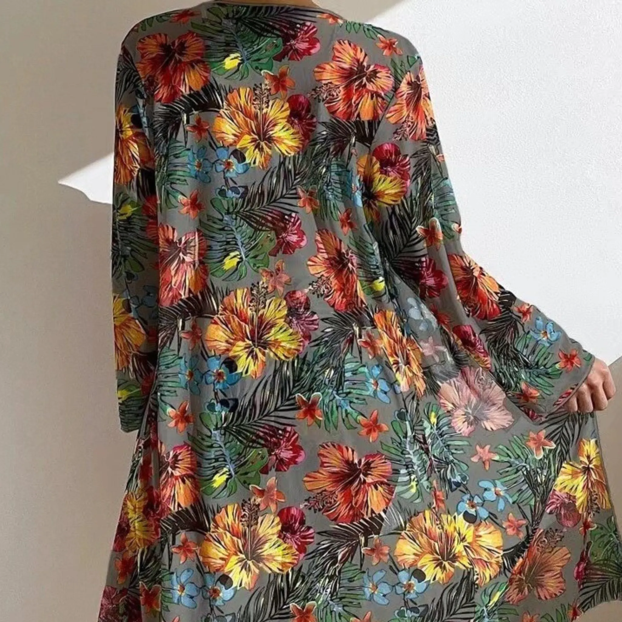 Floral Tummy Control Bathing Suit with Long Sleeves Cover