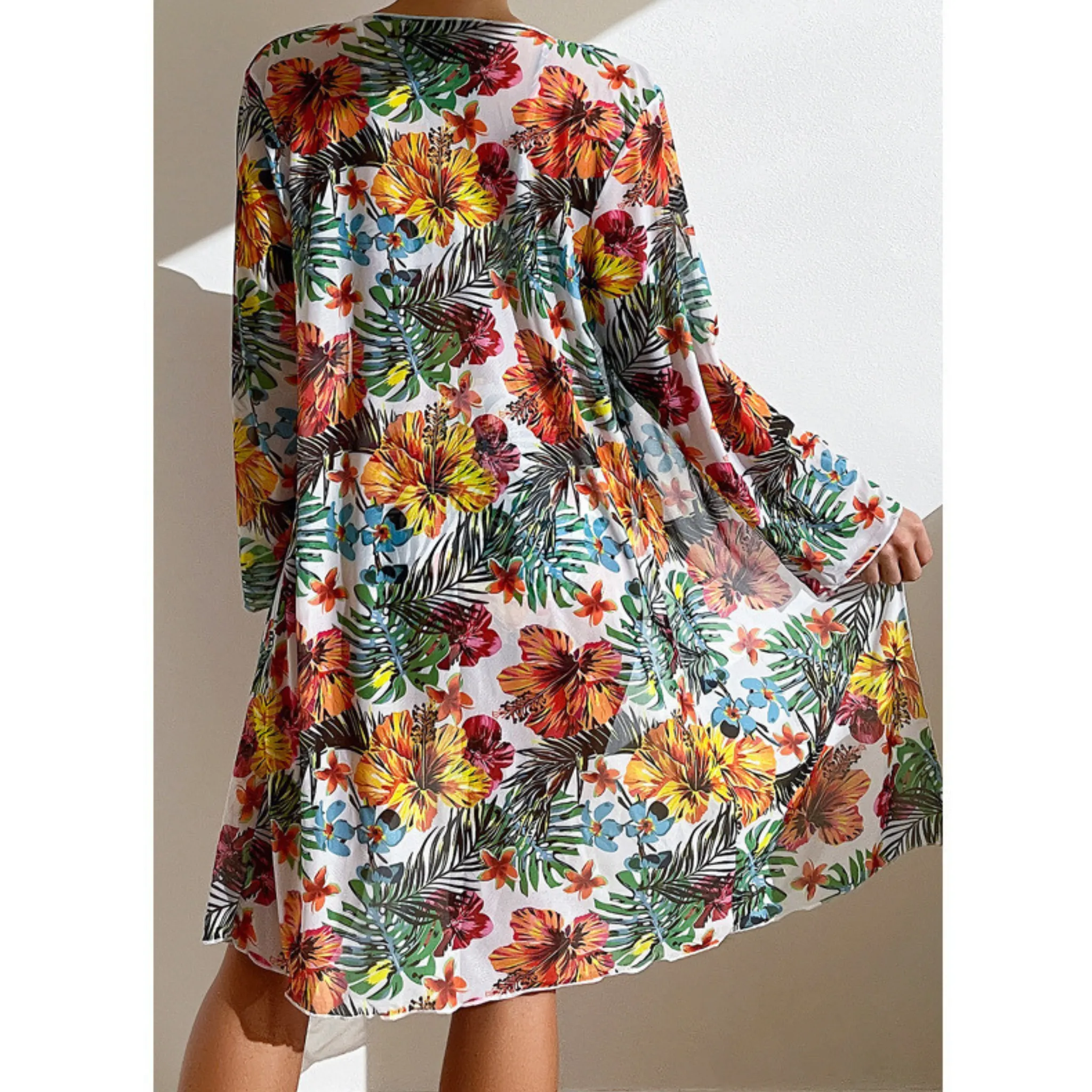 Floral Tummy Control Bathing Suit with Long Sleeves Cover